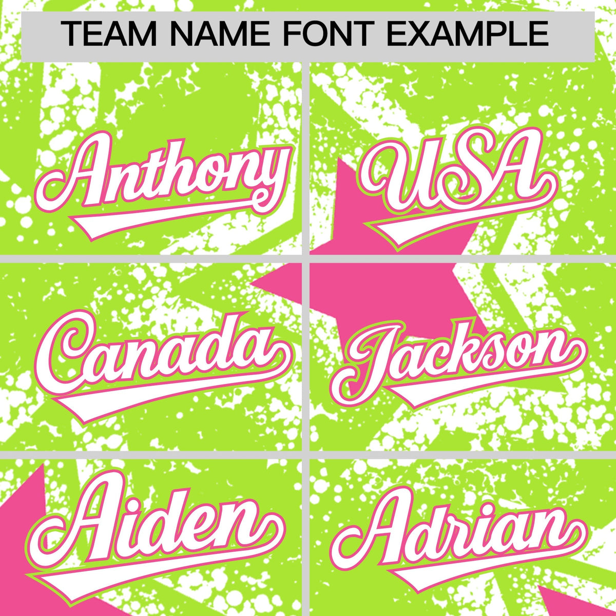 Custom Neon Green White Pink Star Graffiti Team Baseball Jerseys With Custom Names, Numbers & Logos Stretch Fabric Baseball Jersey| KXKSHOP
