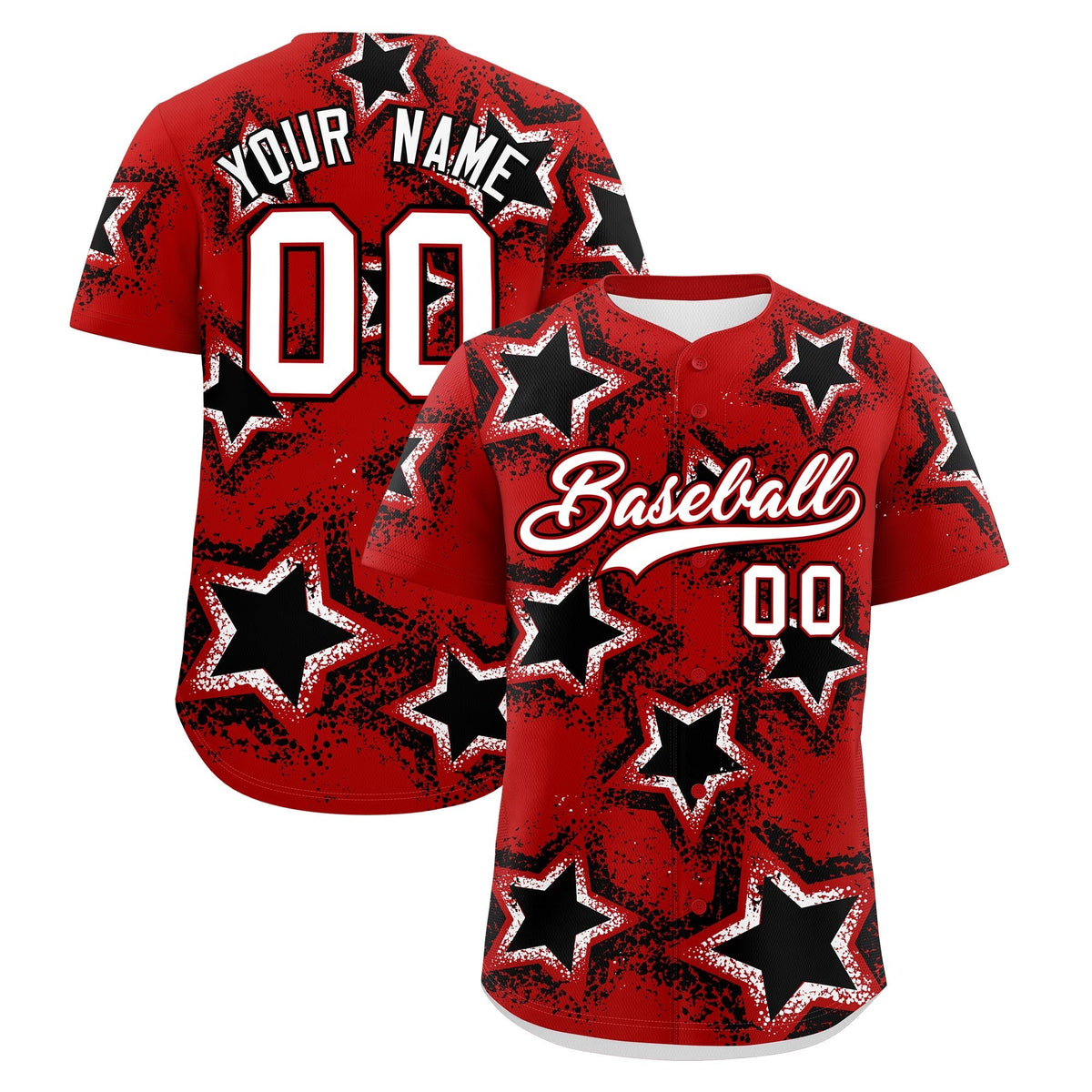 Custom Red Black White Star Graffiti Team Baseball Jerseys With Custom Names, Numbers & Logos Lightweight Baseball Jersey| KXKSHOP