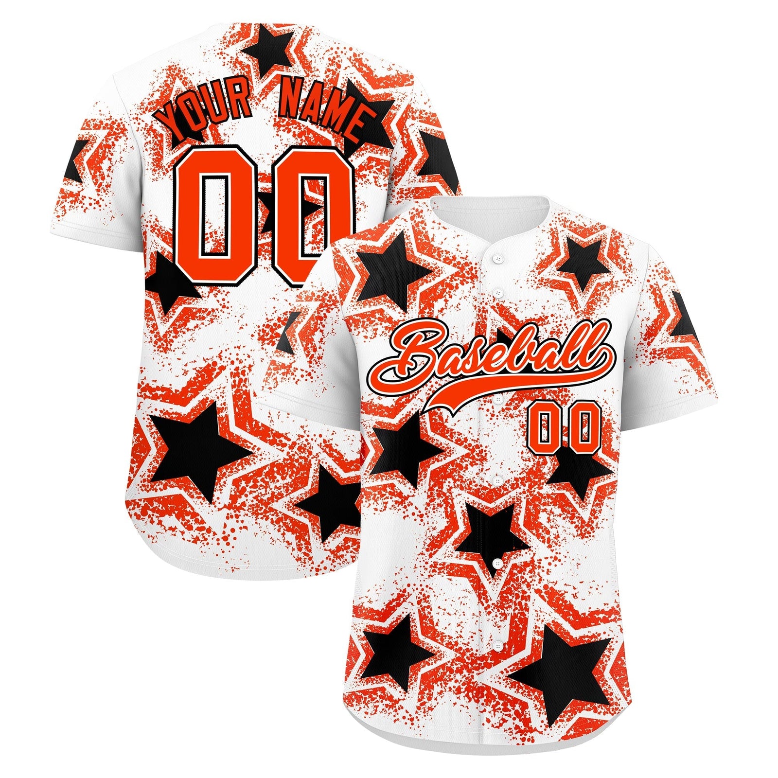 Custom White Black Orange Star Graffiti Team Baseball Jerseys With Custom Names, Numbers & Logos Lightweight Baseball Jersey| KXKSHOP