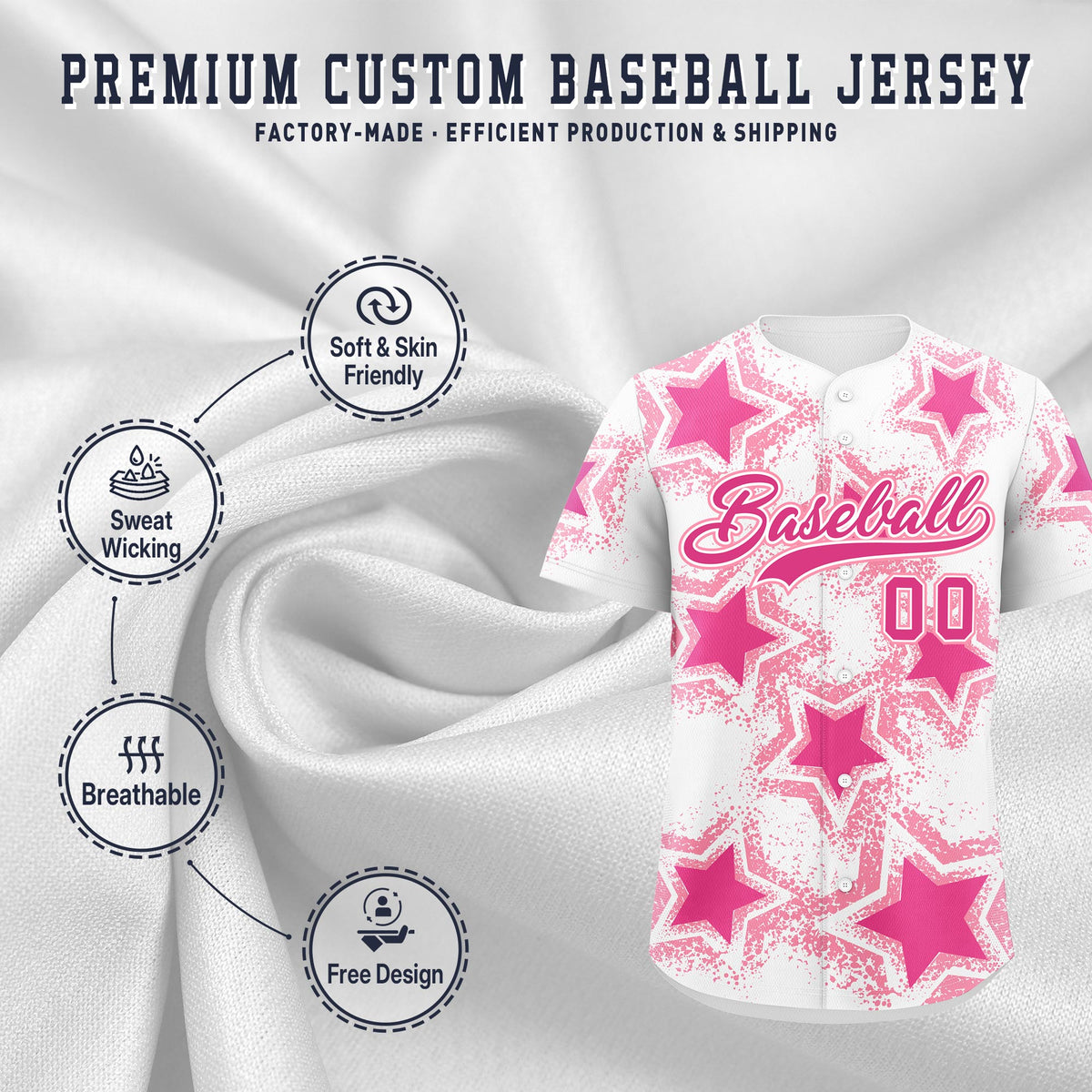 Custom White Pink Light Pink Star Graffiti Team Baseball Jerseys With Custom Names, Numbers & Logos Stretch Fabric Baseball Jersey| KXKSHOP
