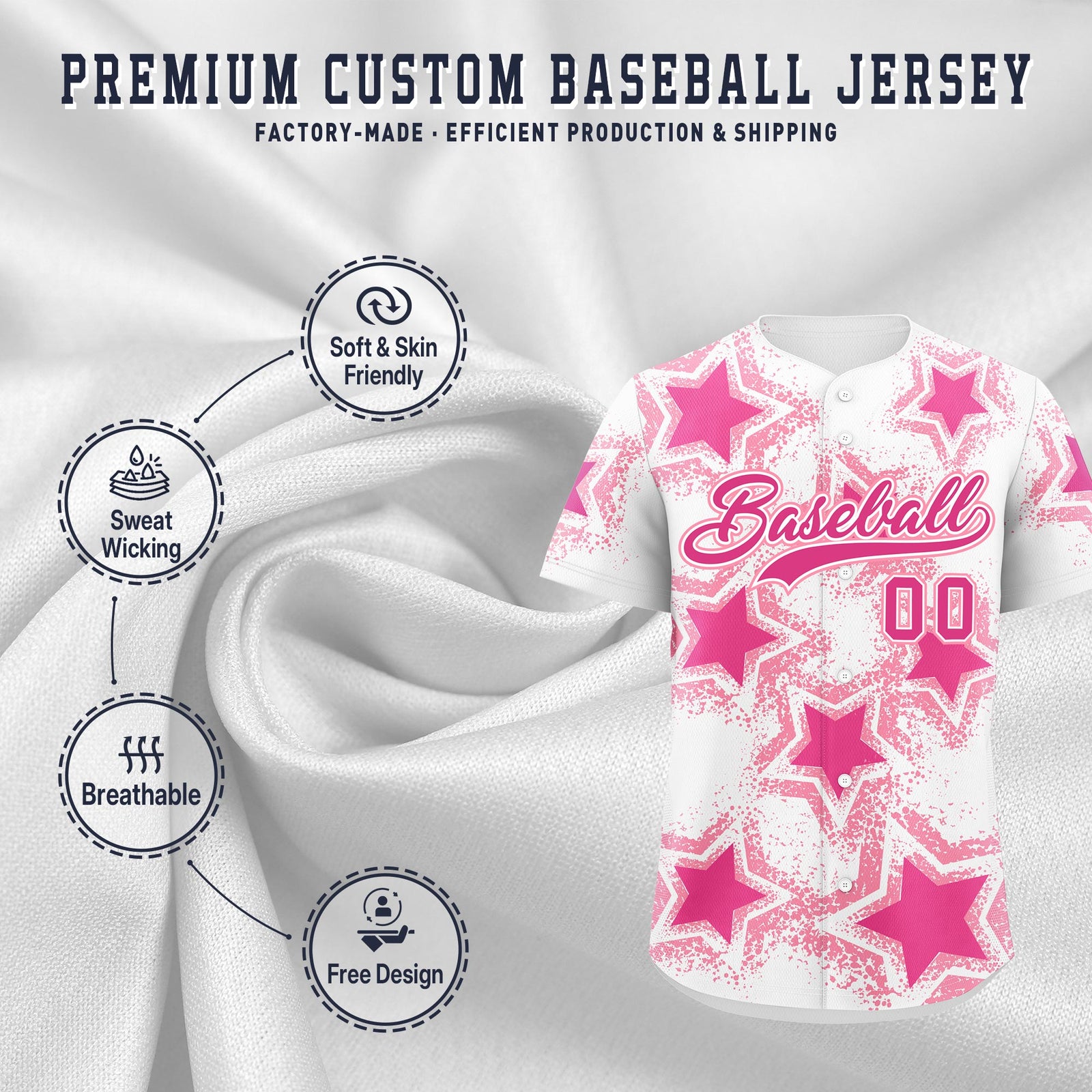 Custom White Pink Light Pink Star Graffiti Team Baseball Jerseys With Custom Names, Numbers & Logos Stretch Fabric Baseball Jersey| KXKSHOP