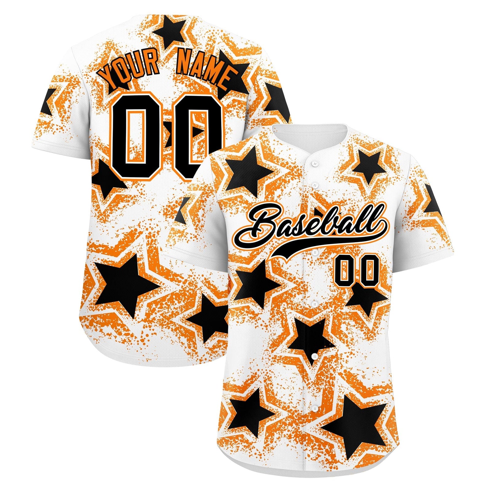 Custom White Orange Black Star Graffiti Team Baseball Jerseys With Custom Names, Numbers & Logos Lightweight Baseball Jersey| KXKSHOP