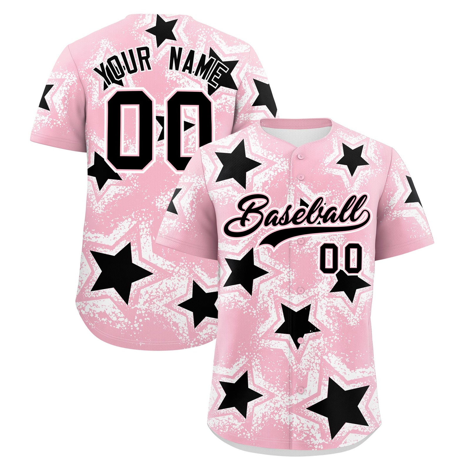 Custom Light Pink White Black Star Graffiti Team Baseball Jerseys With Custom Names, Numbers & Logos Stretch Fabric Baseball Jersey| KXKSHOP