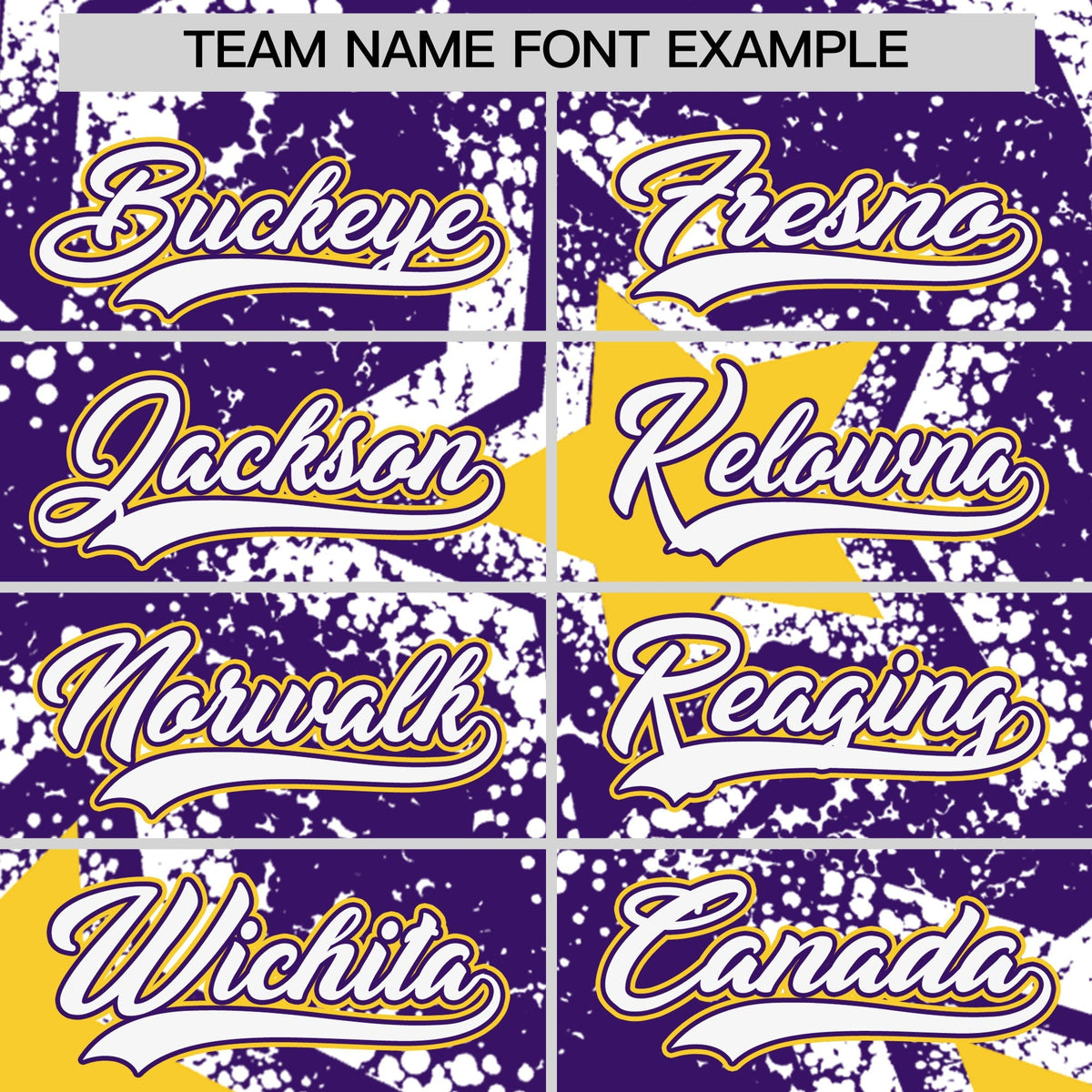 Custom Purple White Gold Star Graffiti Team Baseball Jerseys With Custom Names, Numbers & Logos Lightweight Baseball Jersey| KXKSHOP