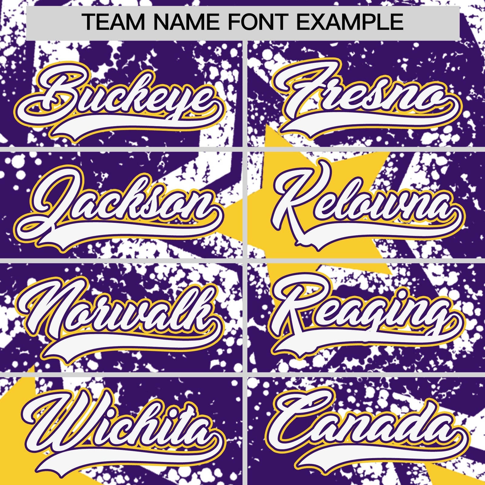 Custom Purple White Gold Star Graffiti Team Baseball Jerseys With Custom Names, Numbers & Logos Lightweight Baseball Jersey| KXKSHOP