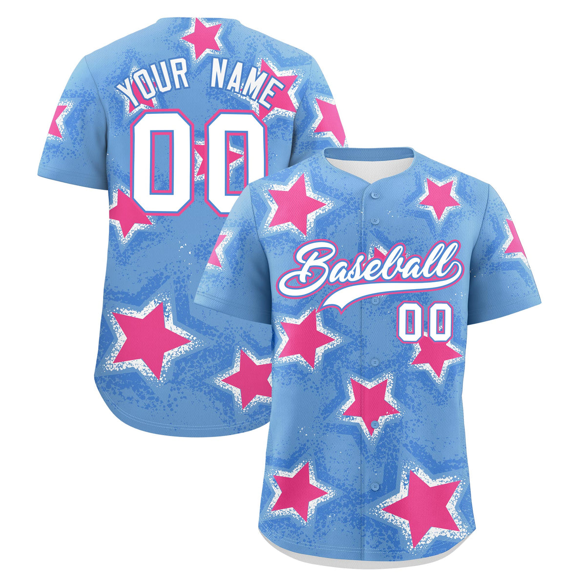 Custom Light Blue Powder Blue White Star Graffiti Team Baseball Jerseys With Custom Names, Numbers & Logos Lightweight Baseball Jersey| KXKSHOP