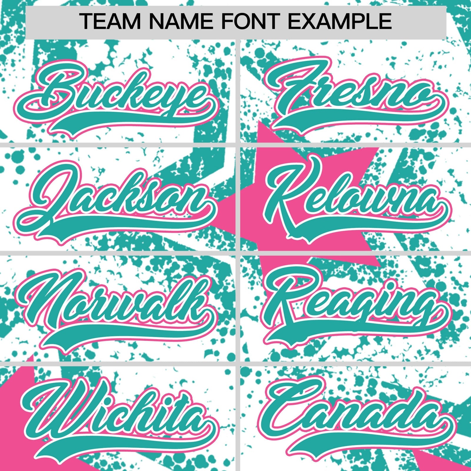 Custom White Aqua Pink Star Graffiti Team Baseball Jerseys With Custom Names, Numbers & Logos Stretch Fabric Baseball Jersey| KXKSHOP