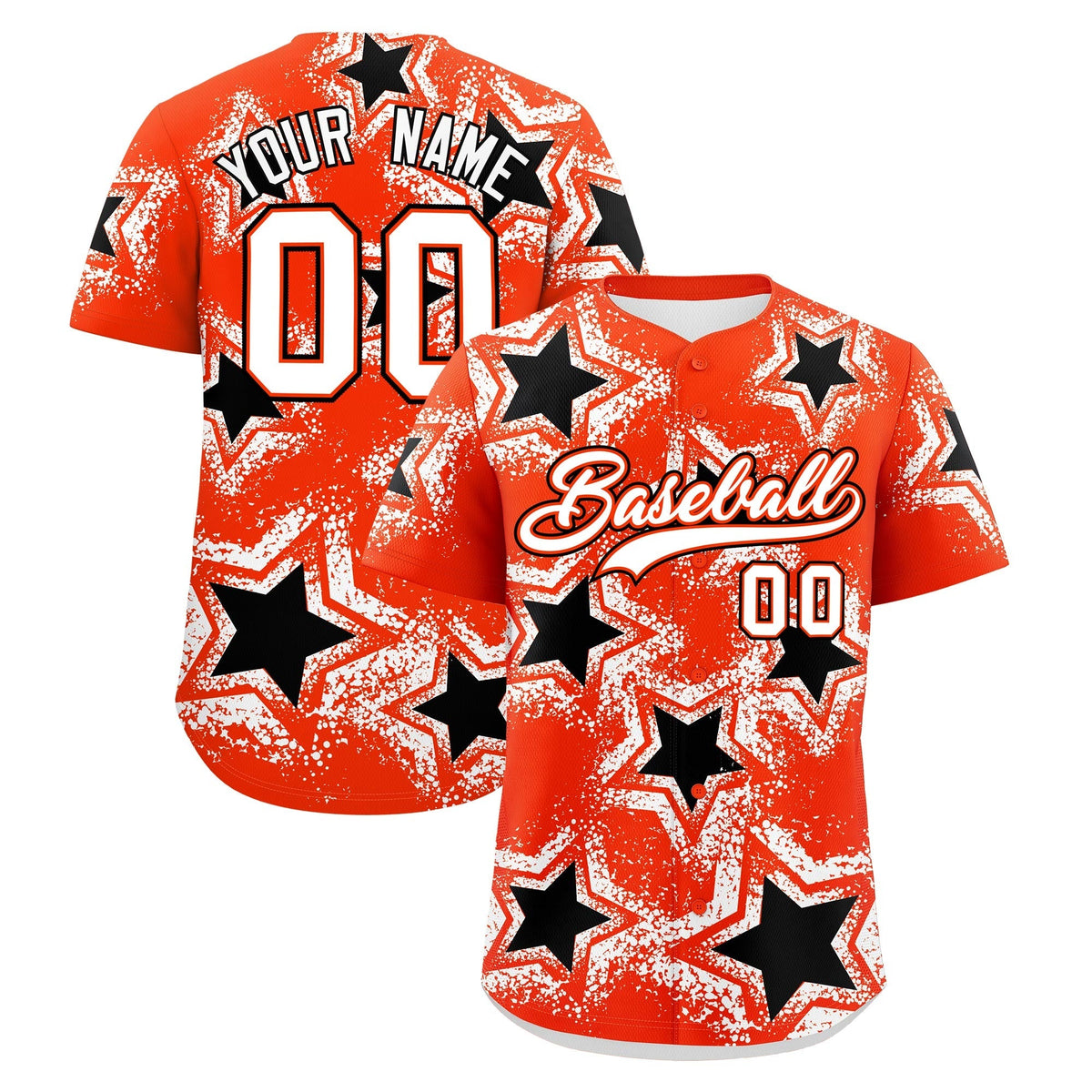 Custom Orange White Black Star Graffiti Team Baseball Jerseys With Custom Names, Numbers & Logos Stretch Fabric Baseball Jersey| KXKSHOP