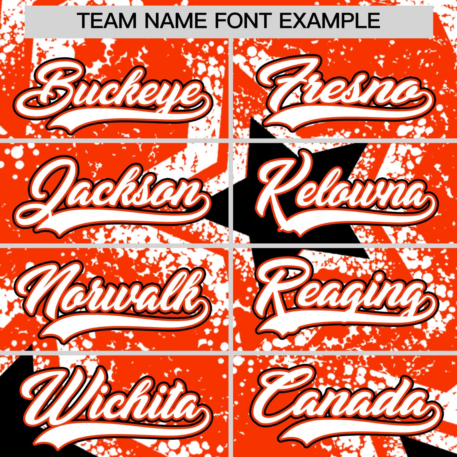 Custom Orange White Black Star Graffiti Team Baseball Jerseys With Custom Names, Numbers & Logos Stretch Fabric Baseball Jersey| KXKSHOP