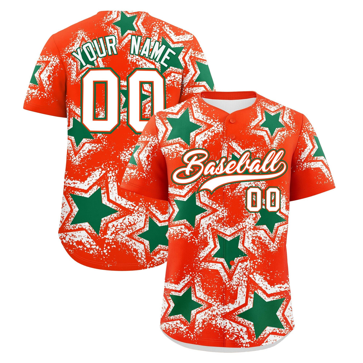 Custom Orange White Kelly Green Star Graffiti Team Baseball Jerseys With Custom Names, Numbers & Logos Lightweight Baseball Jersey| KXKSHOP
