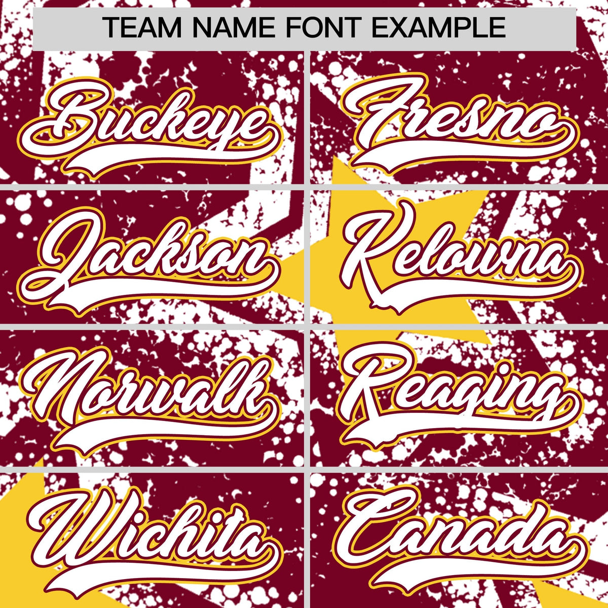 Custom Crimson White Gold Star Graffiti Team Baseball Jerseys With Custom Names, Numbers & Logos Stretch Fabric Baseball Jersey| KXKSHOP