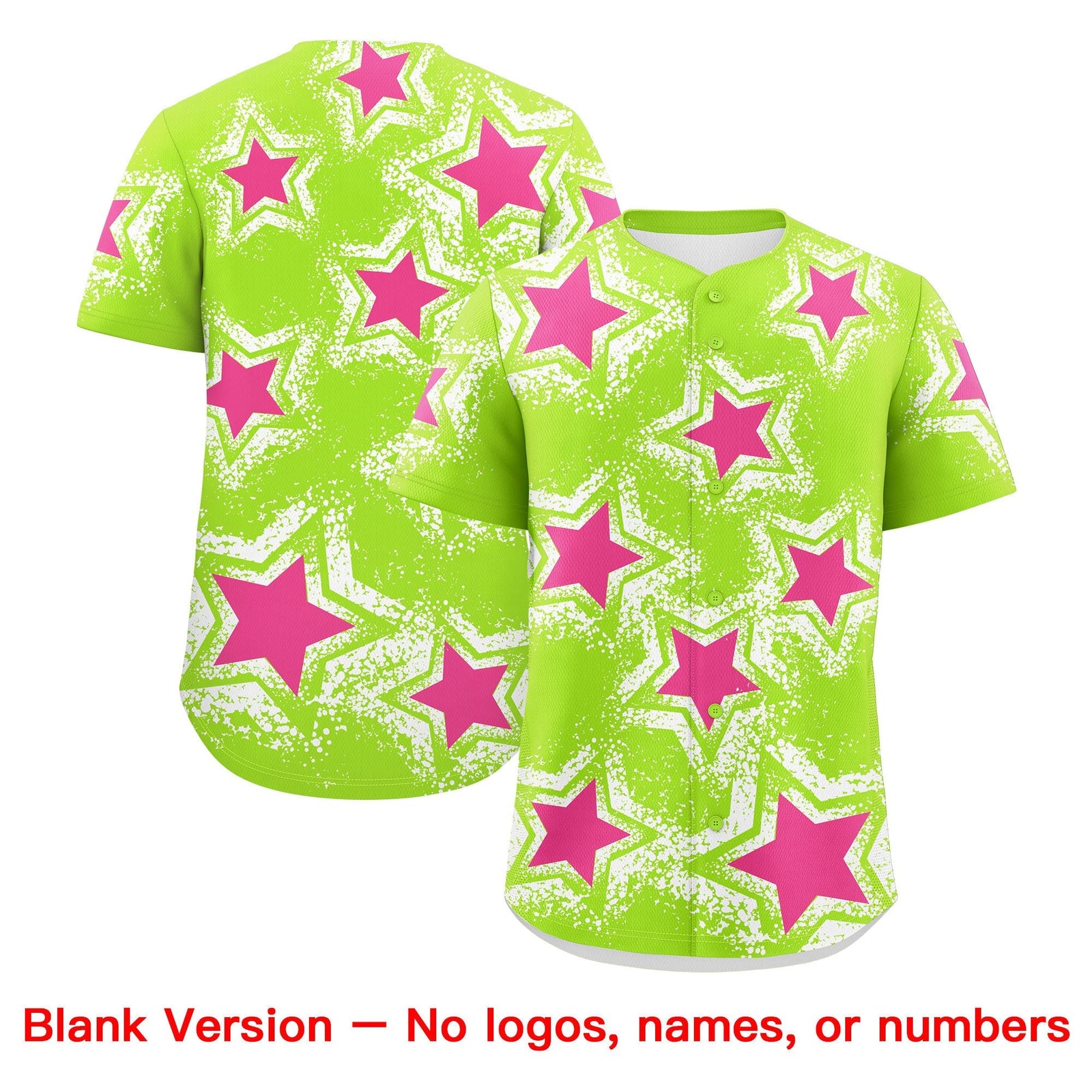 Custom Neon Green White Pink Star Graffiti Team Baseball Jerseys With Custom Names, Numbers & Logos Stretch Fabric Baseball Jersey| KXKSHOP