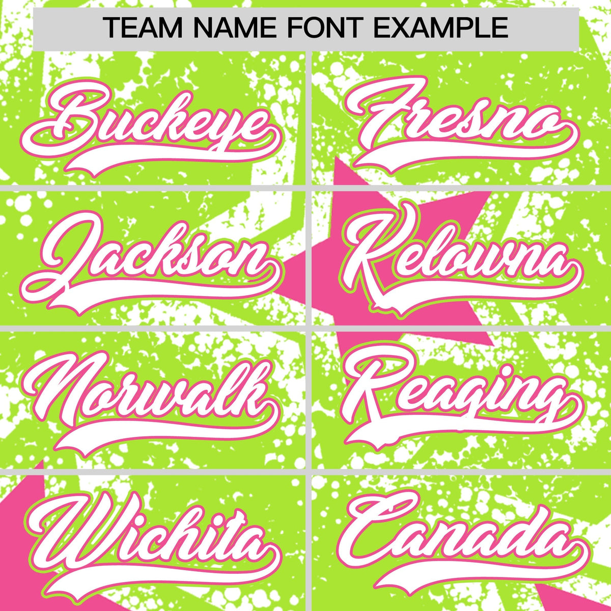 Custom Neon Green White Pink Star Graffiti Team Baseball Jerseys With Custom Names, Numbers & Logos Stretch Fabric Baseball Jersey| KXKSHOP