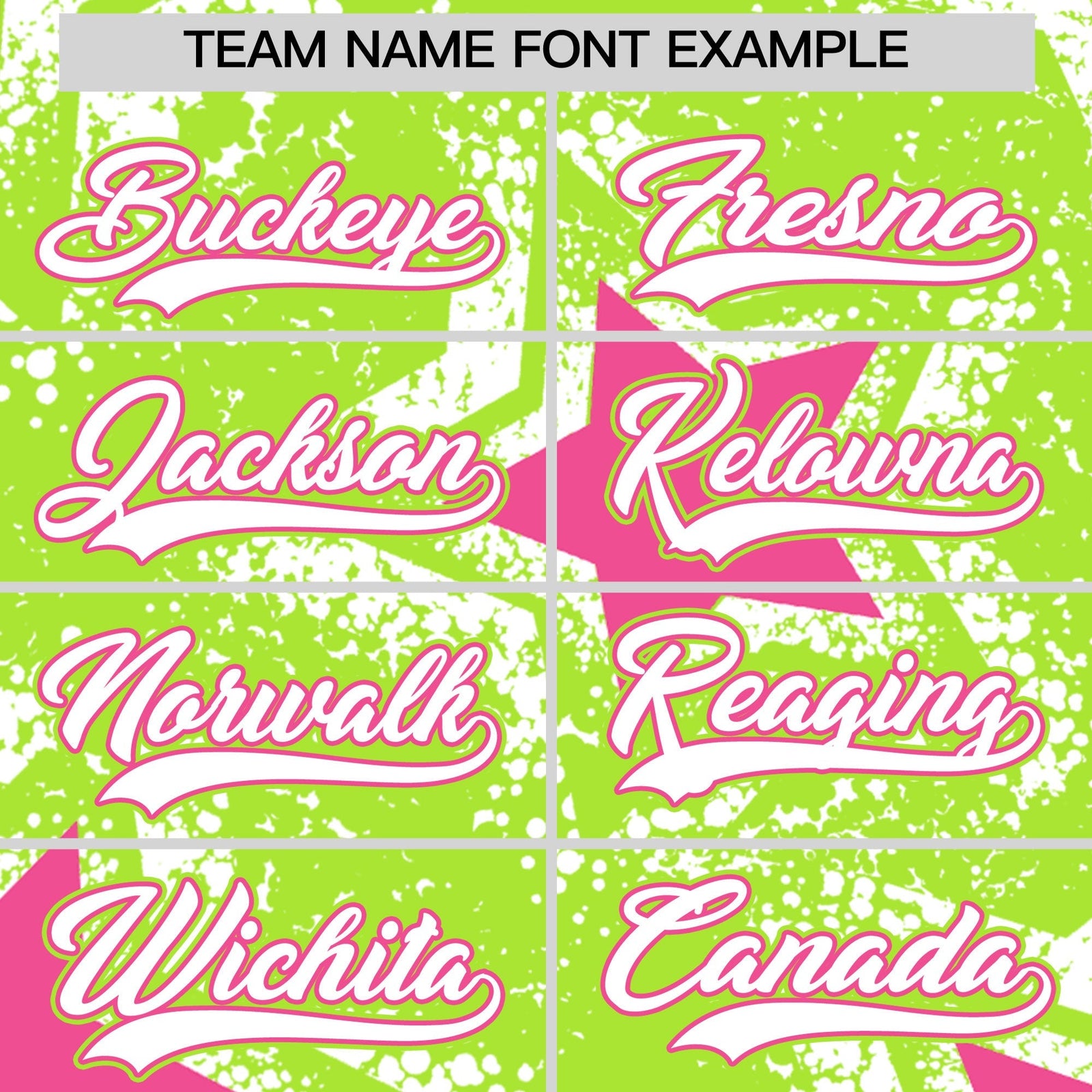 Custom Neon Green White Pink Star Graffiti Team Baseball Jerseys With Custom Names, Numbers & Logos Stretch Fabric Baseball Jersey| KXKSHOP