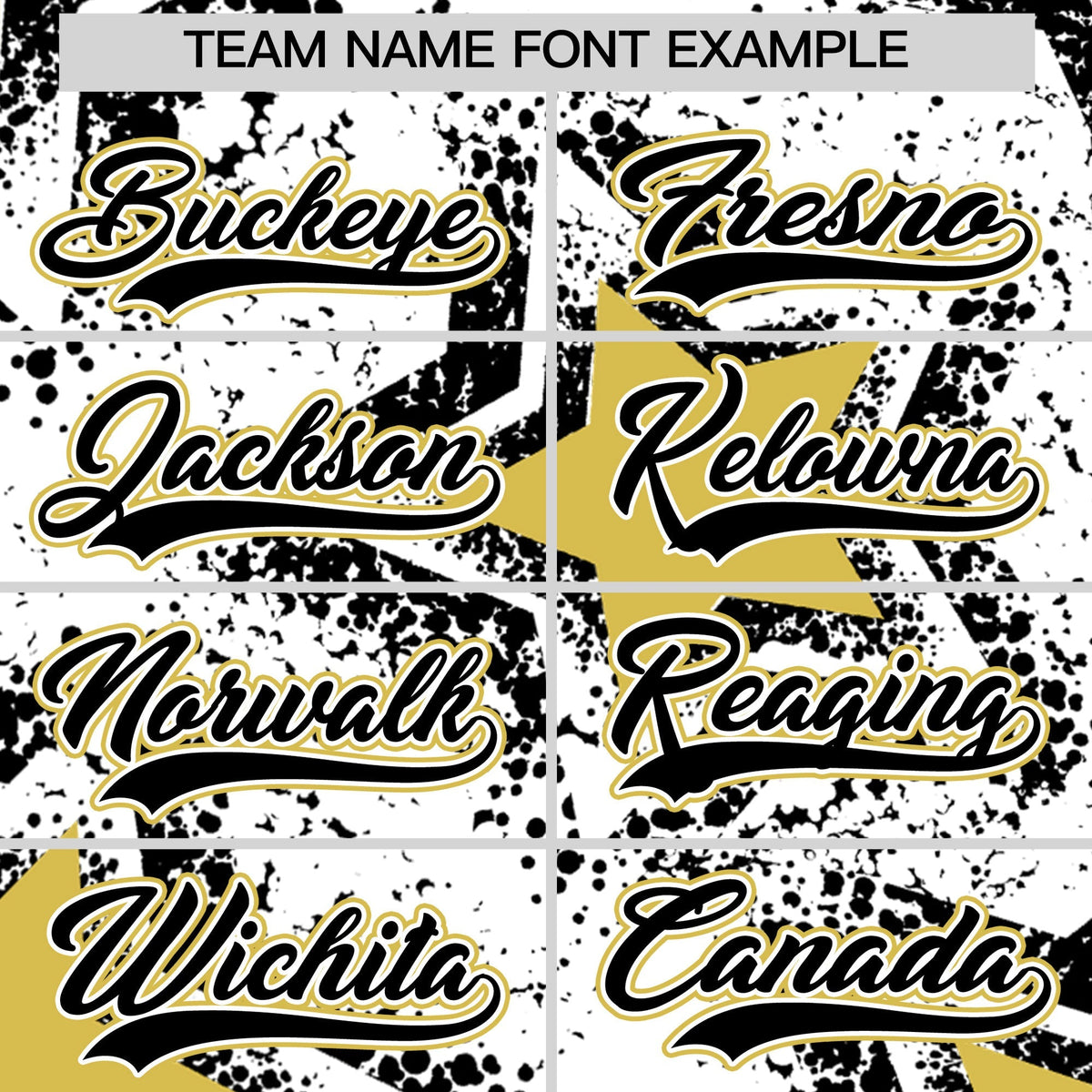 Custom White Black Old Gold Star Graffiti Team Baseball Jerseys With Custom Names, Numbers & Logos Stretch Fabric Baseball Jersey| KXKSHOP