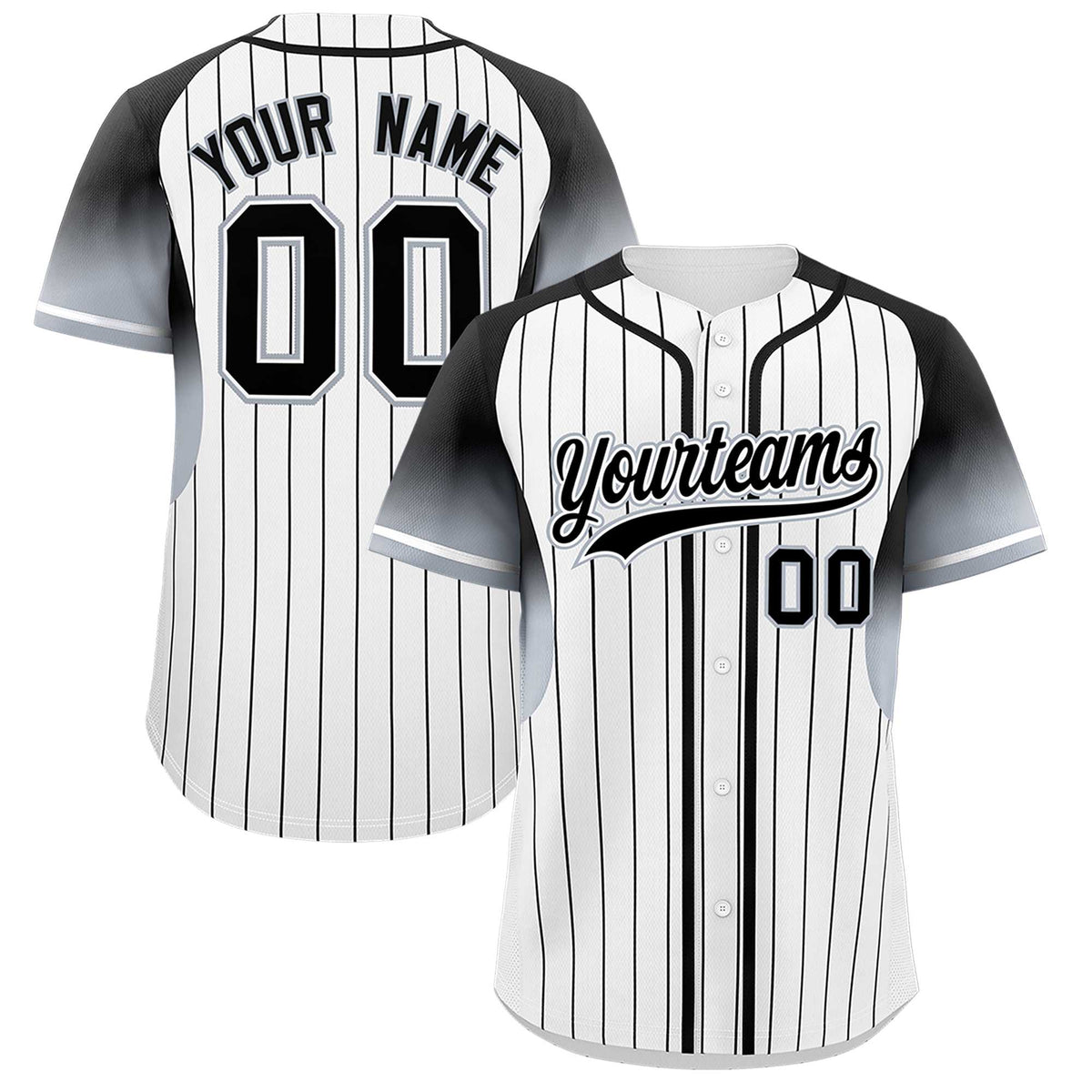 Custom White Black Stripe Fashion Sleeves Gradient Authentic Baseball Jersey