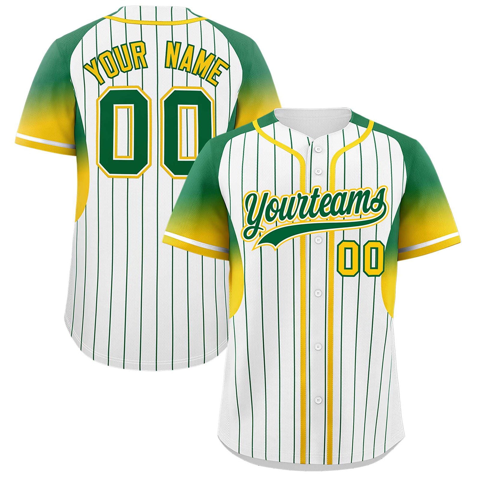 Custom White Kelly Green Stripe Fashion Sleeves Gradient Authentic Baseball Jersey