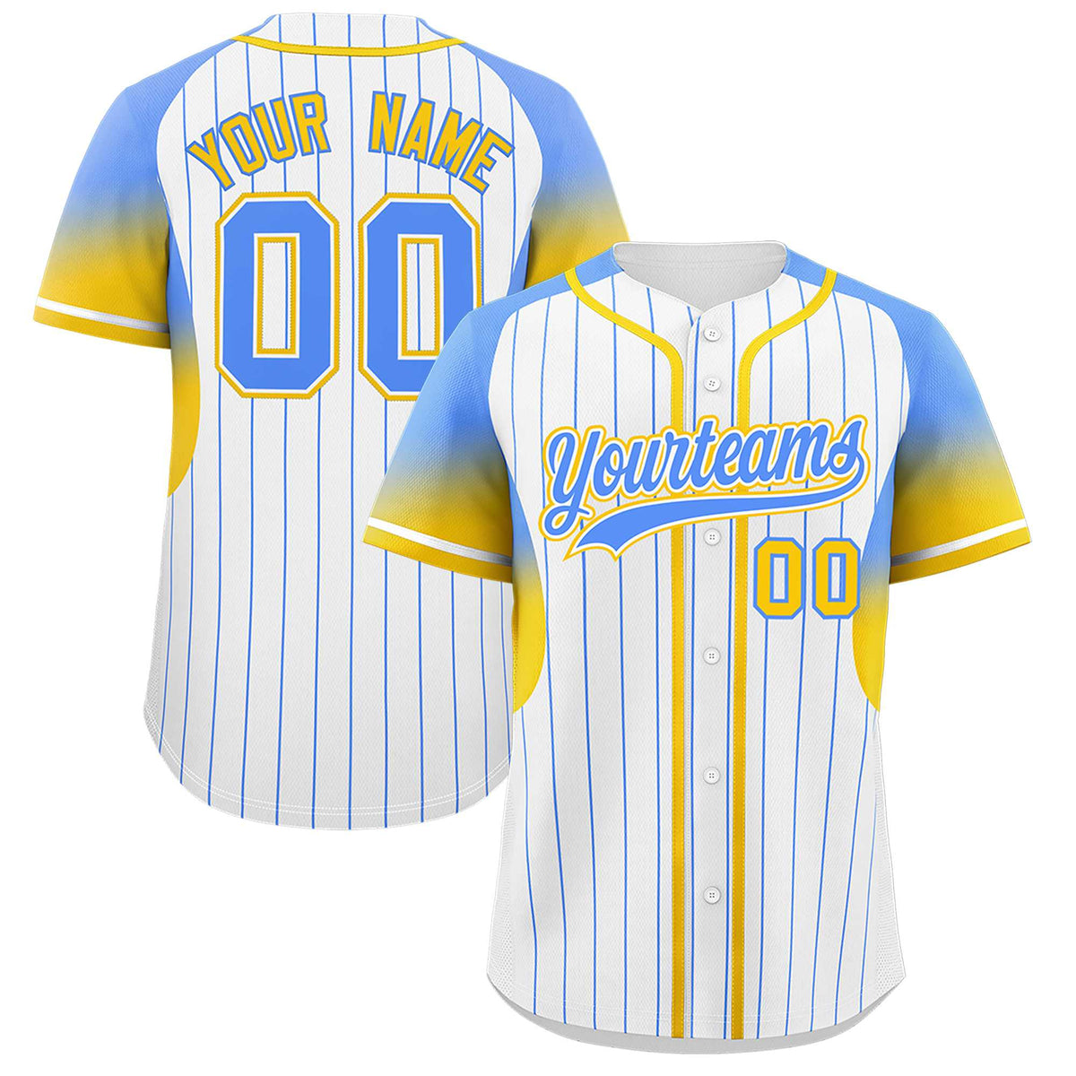Custom White Powder Blue Stripe Fashion Sleeves Gradient Authentic Baseball Jersey