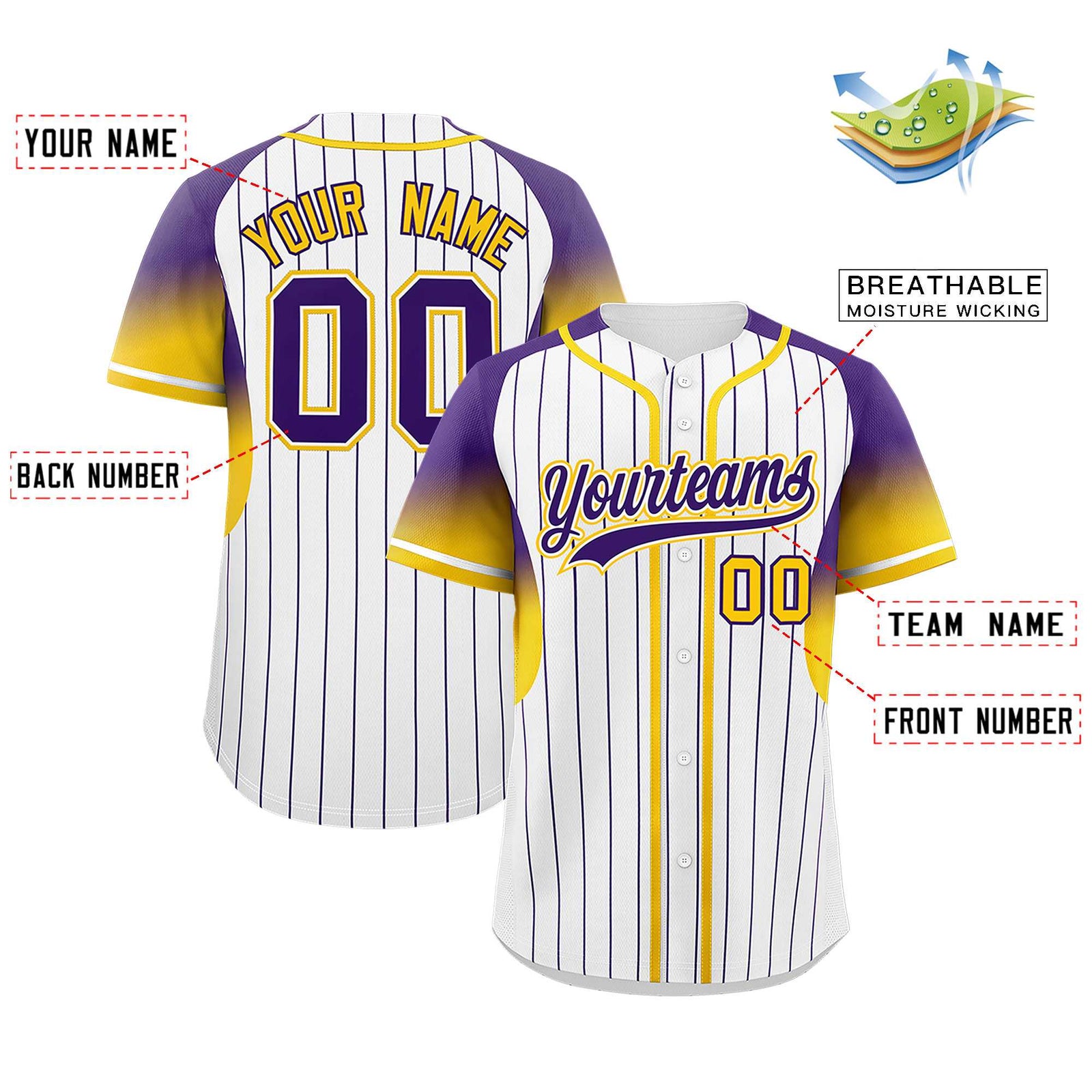 Custom White Purple Stripe Fashion Sleeves Gradient Authentic Baseball Jersey