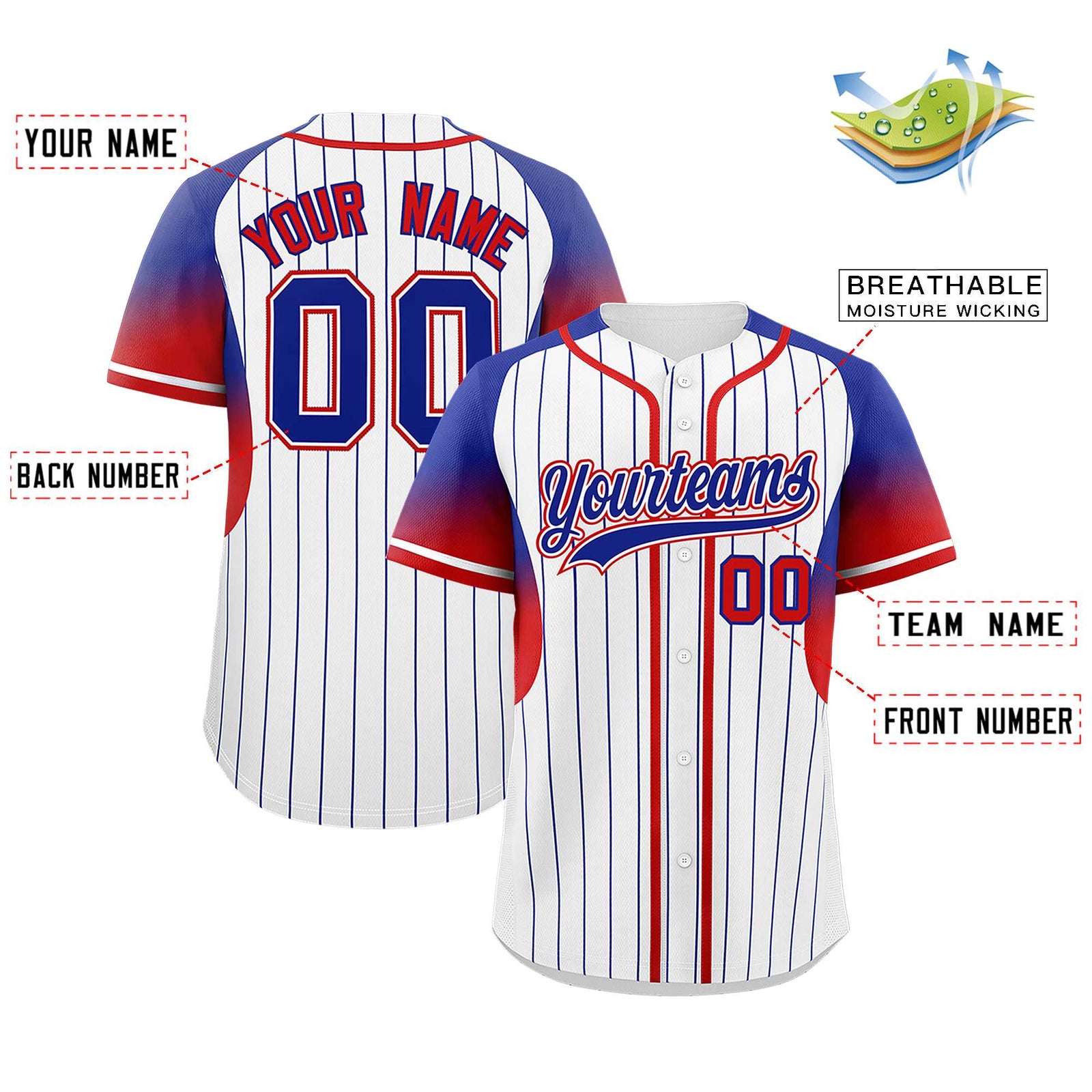 Custom White Royal Stripe Fashion Sleeves Gradient Authentic Baseball Jersey