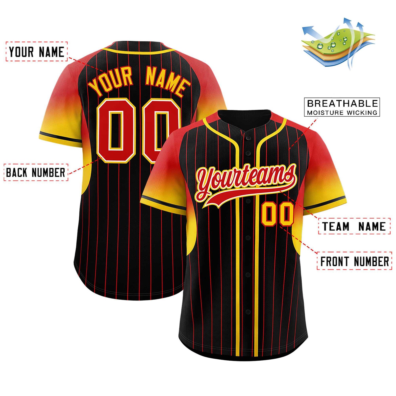 Custom Black Red Stripe Fashion Sleeves Gradient Authentic Baseball Jersey