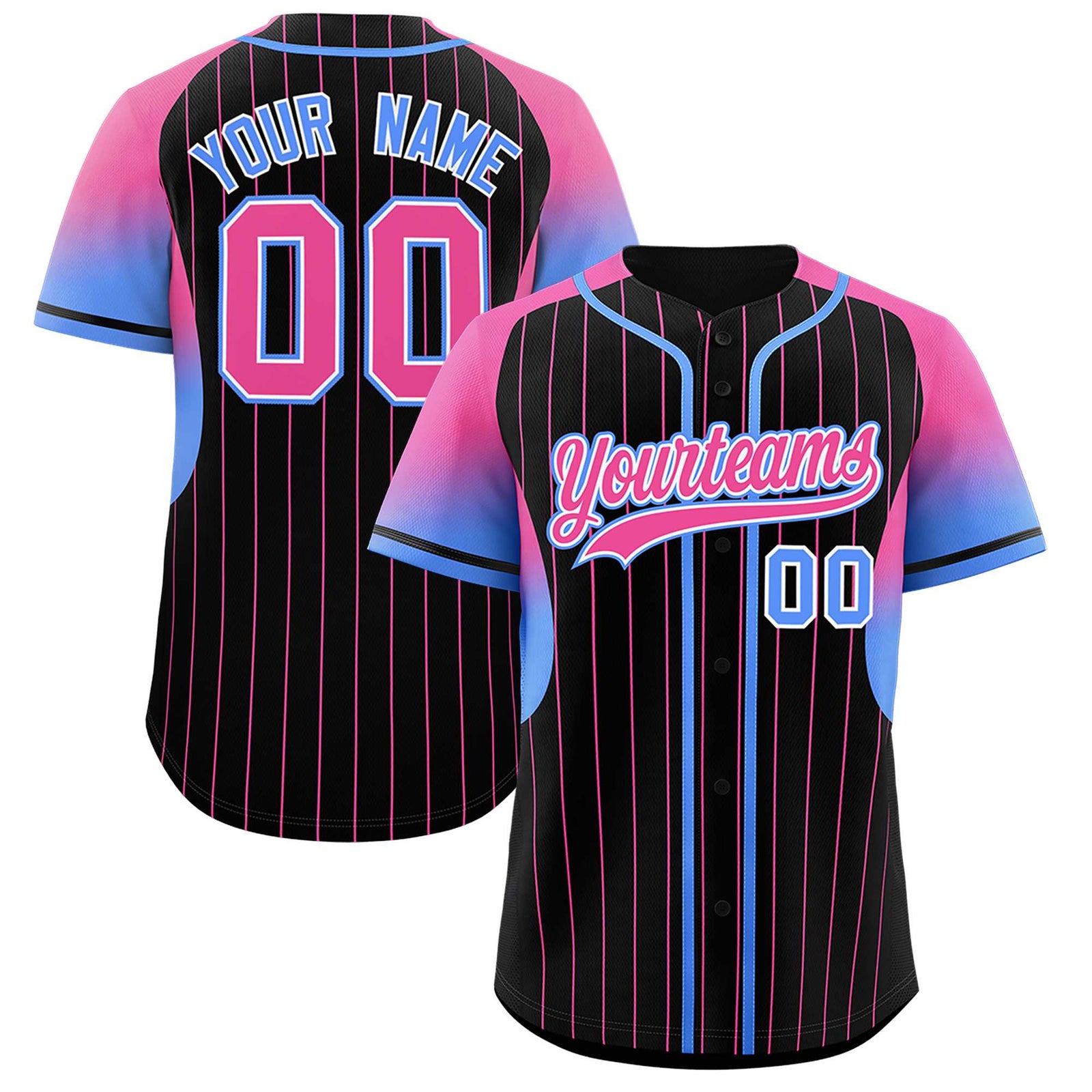 Custom Black Pink Stripe Fashion Sleeves Gradient Authentic Baseball Jersey