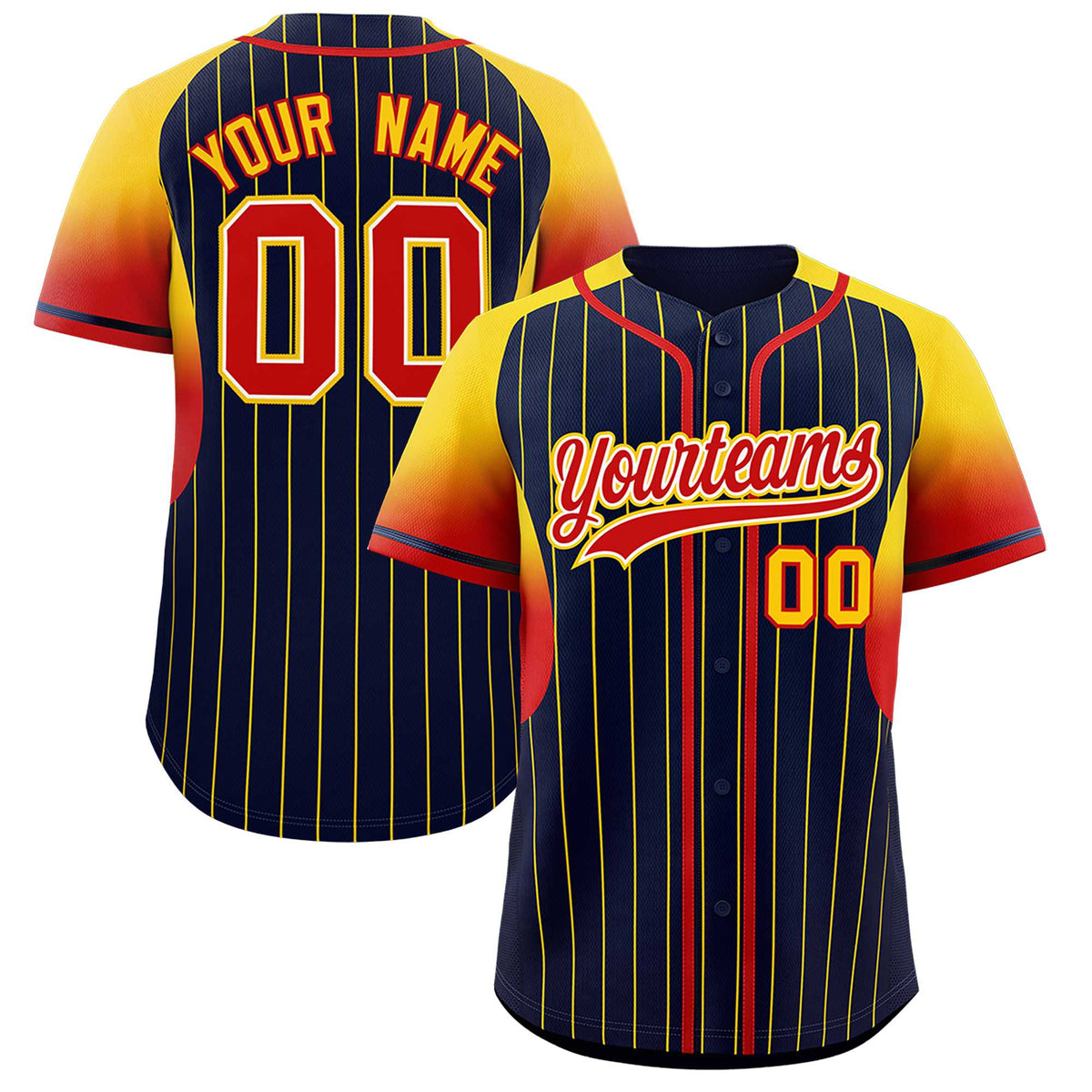 Custom Navy Gold Stripe Fashion Sleeves Gradient Authentic Baseball Jersey