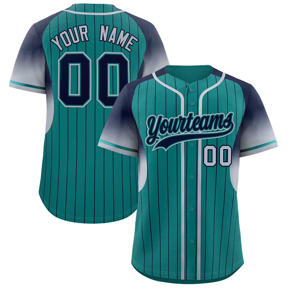 Custom Aqua Navy Stripe Fashion Sleeves Gradient Authentic Baseball Jersey