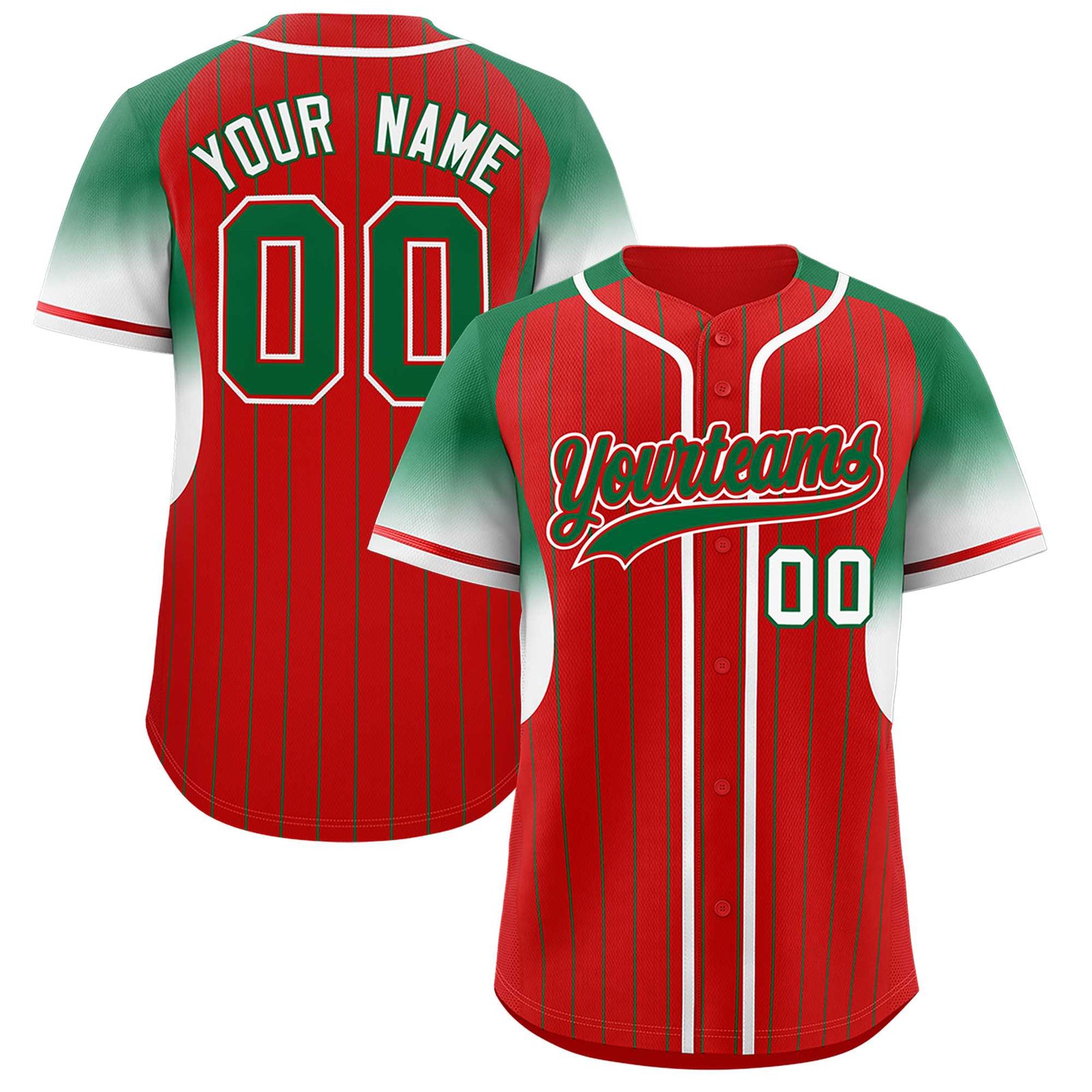 Custom Red Kelly Green Stripe Fashion Sleeves Gradient Authentic Baseball Jersey