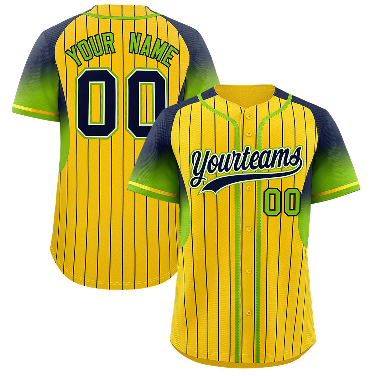 Custom Gold Navy Stripe Fashion Sleeves Gradient Authentic Baseball Jersey