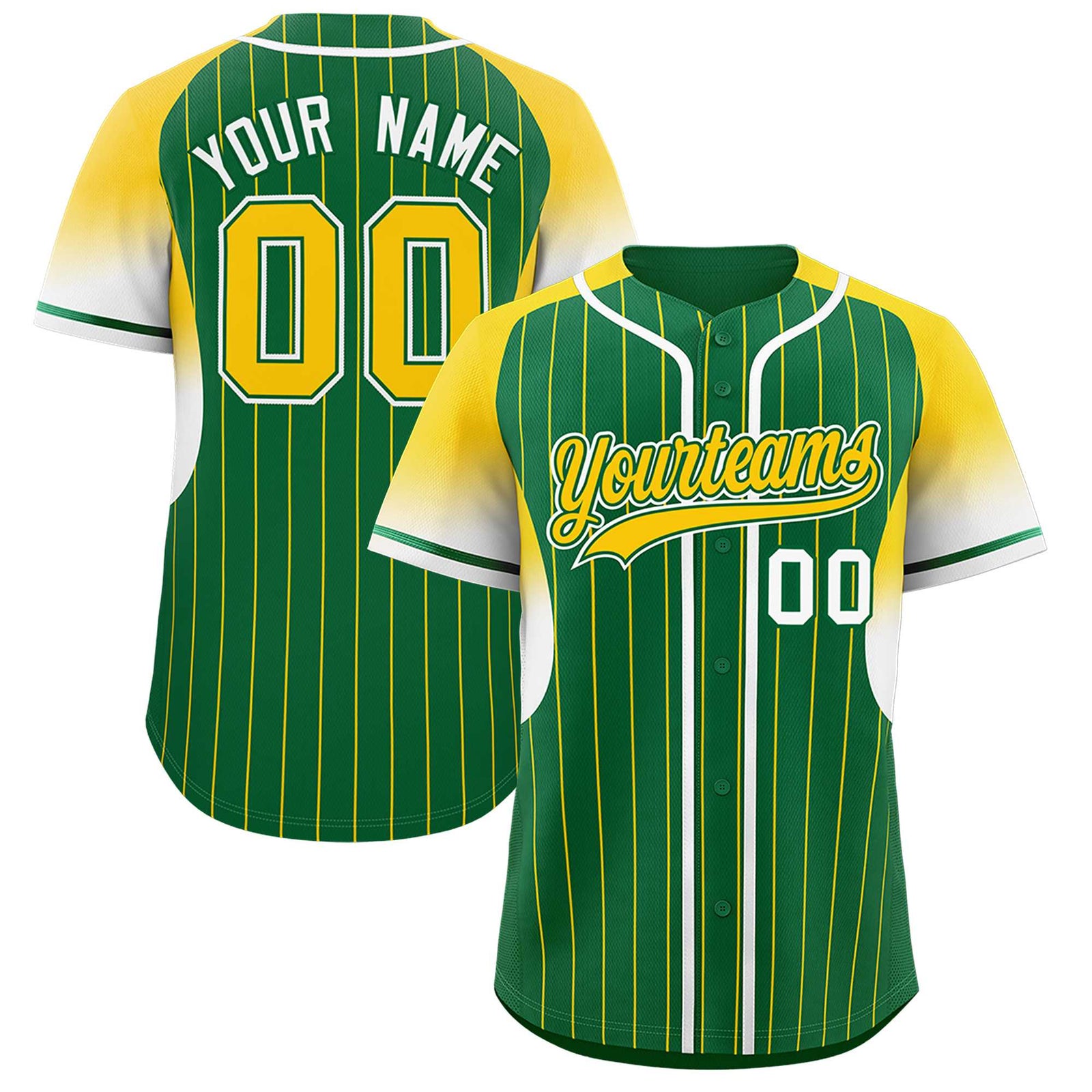 Custom Kelly Green Gold Stripe Fashion Sleeves Gradient Authentic Baseball Jersey