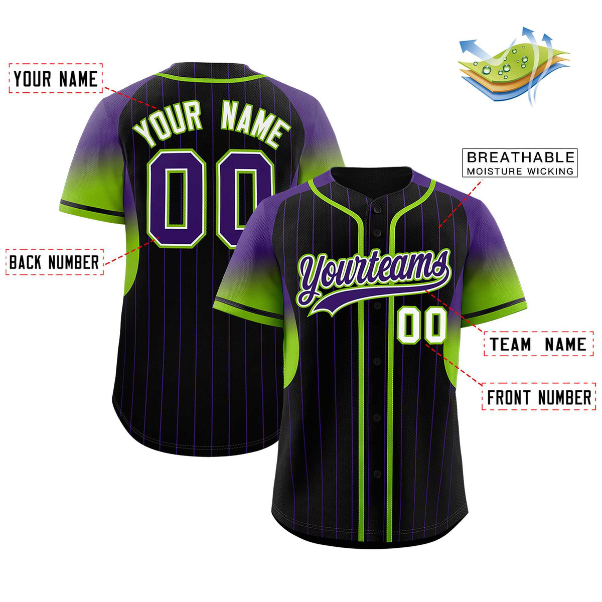 Custom Black Purple Stripe Fashion Sleeves Gradient Authentic Baseball Jersey