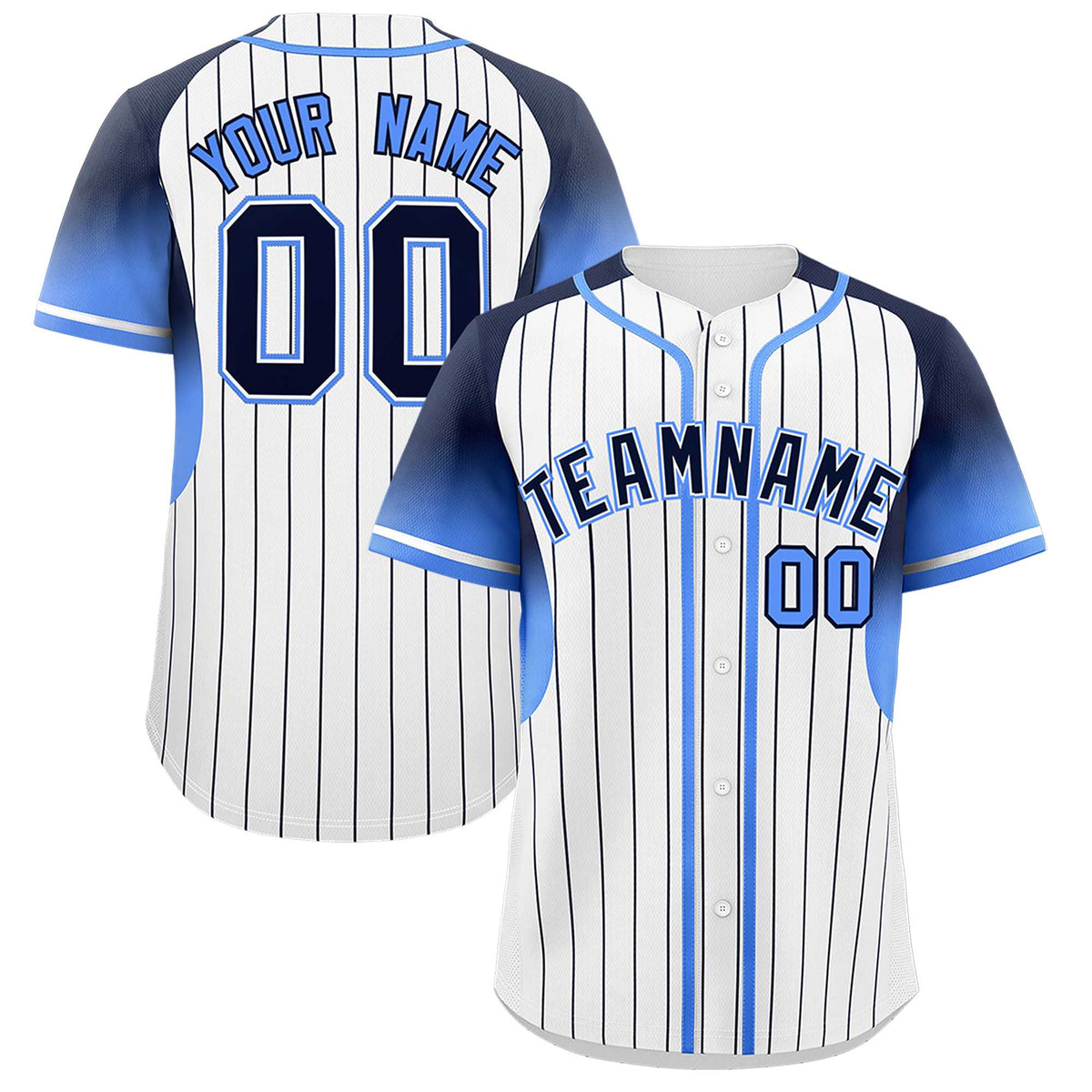 Custom White Navy Stripe Fashion Sleeves Gradient Authentic Baseball Jersey