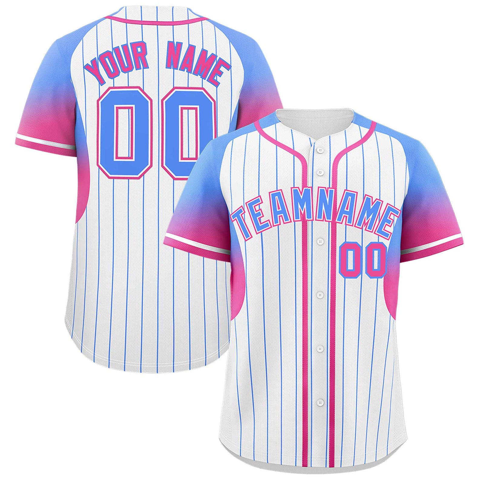 Custom White Powder Blue Stripe Fashion Sleeves Gradient Authentic Baseball Jersey