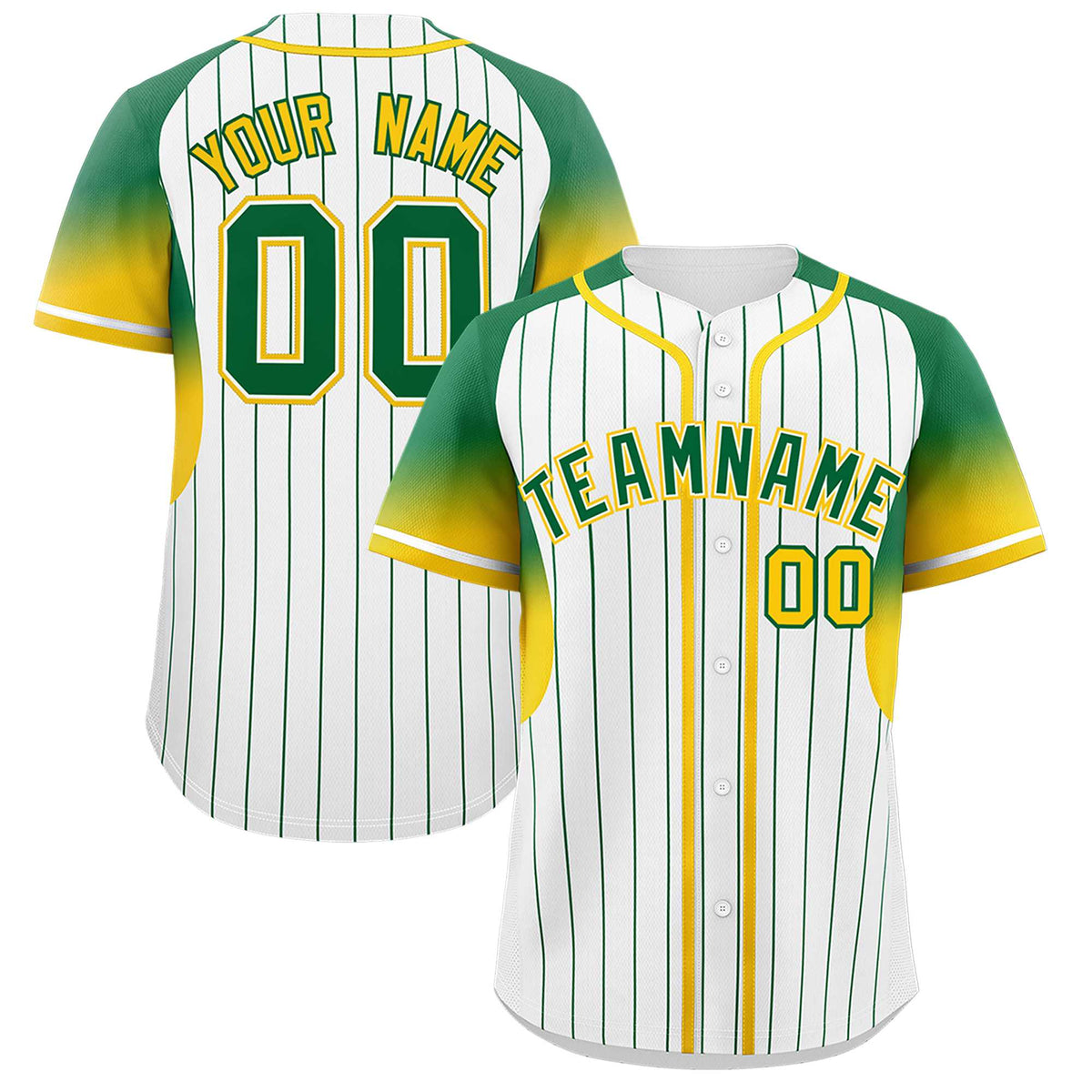 Custom White Kelly Green Stripe Fashion Sleeves Gradient Authentic Baseball Jersey