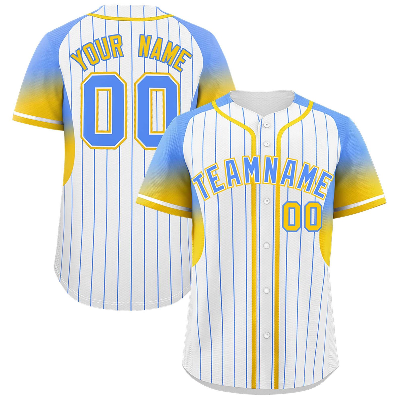 Custom White Powder Blue Stripe Fashion Sleeves Gradient Authentic Baseball Jersey