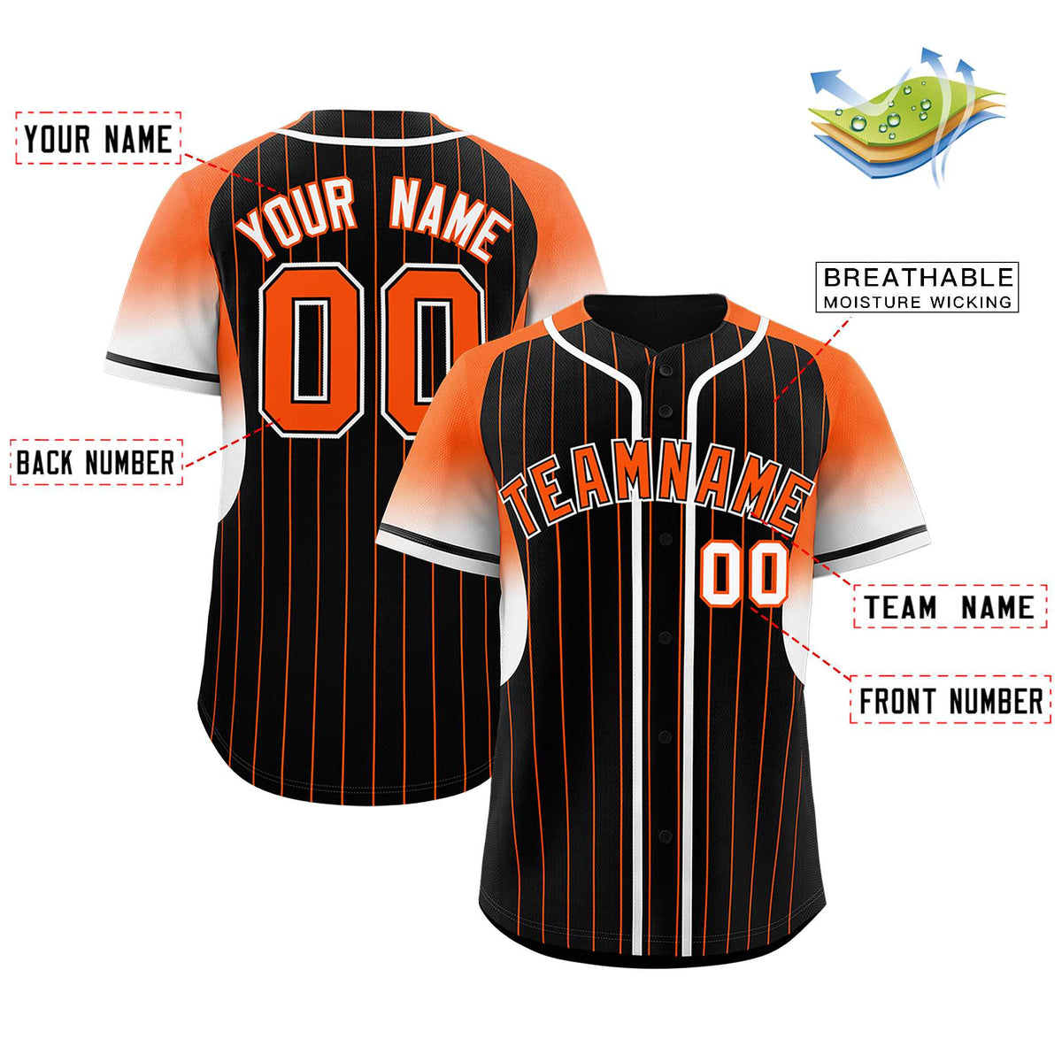 Custom Black Orange Stripe Fashion Sleeves Gradient Authentic Baseball Jersey