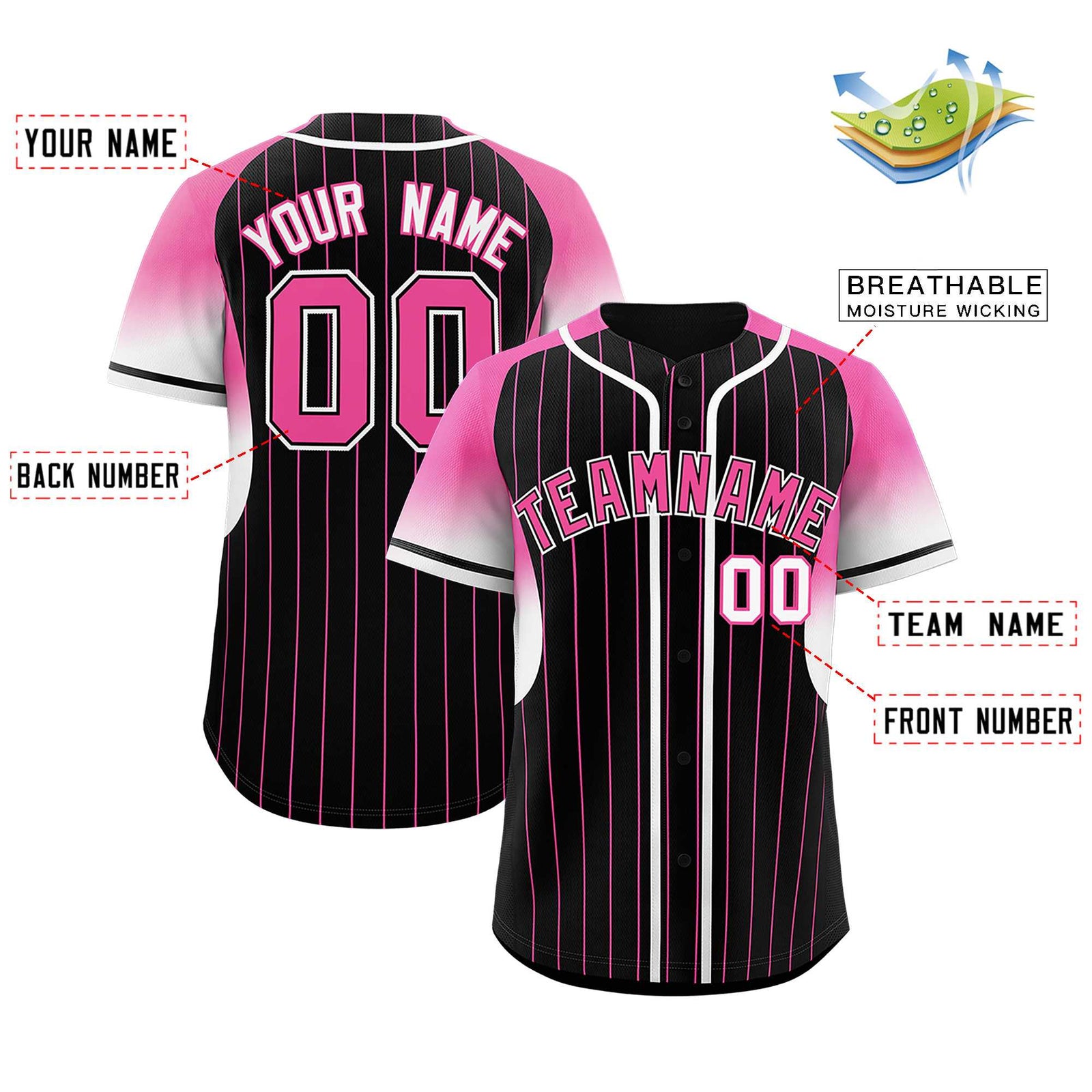 Custom Black Pink Stripe Fashion Sleeves Gradient Authentic Baseball Jersey