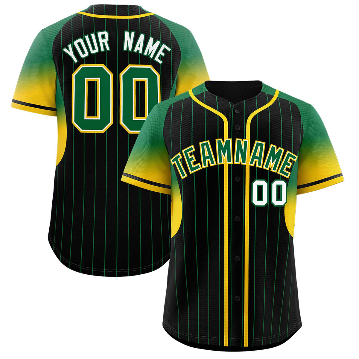 Custom Black Kelly Green Stripe Fashion Sleeves Gradient Authentic Baseball Jersey