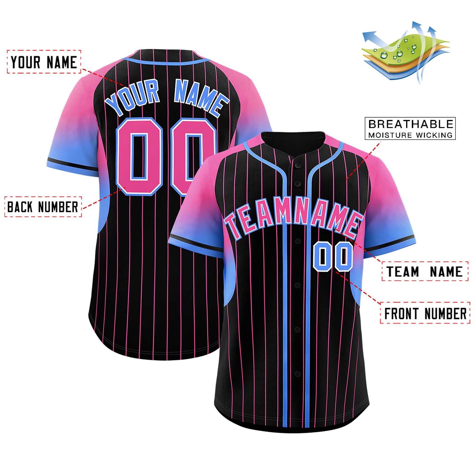 Custom Black Pink Stripe Fashion Sleeves Gradient Authentic Baseball Jersey