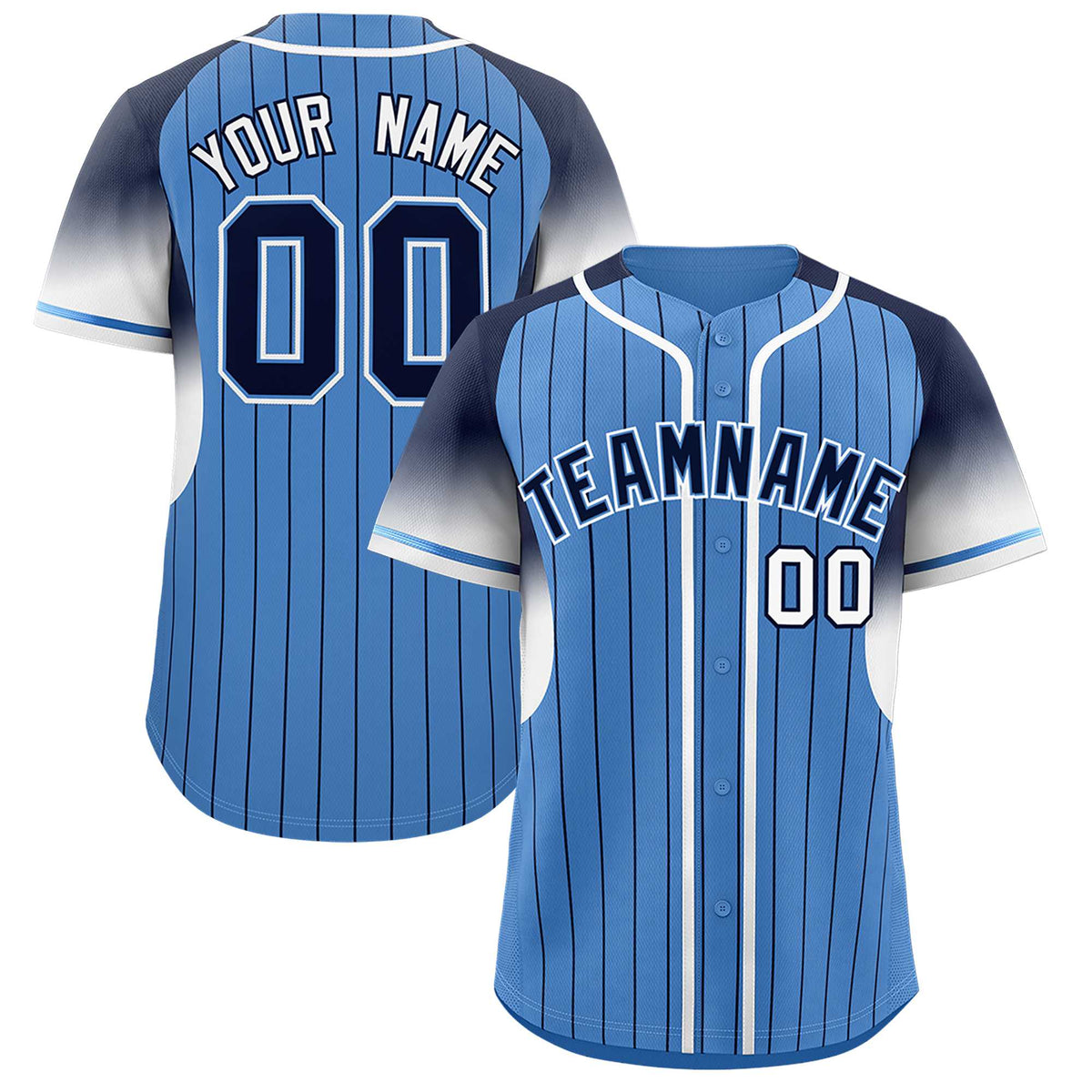 Custom Light Blue Navy Stripe Fashion Sleeves Gradient Authentic Baseball Jersey