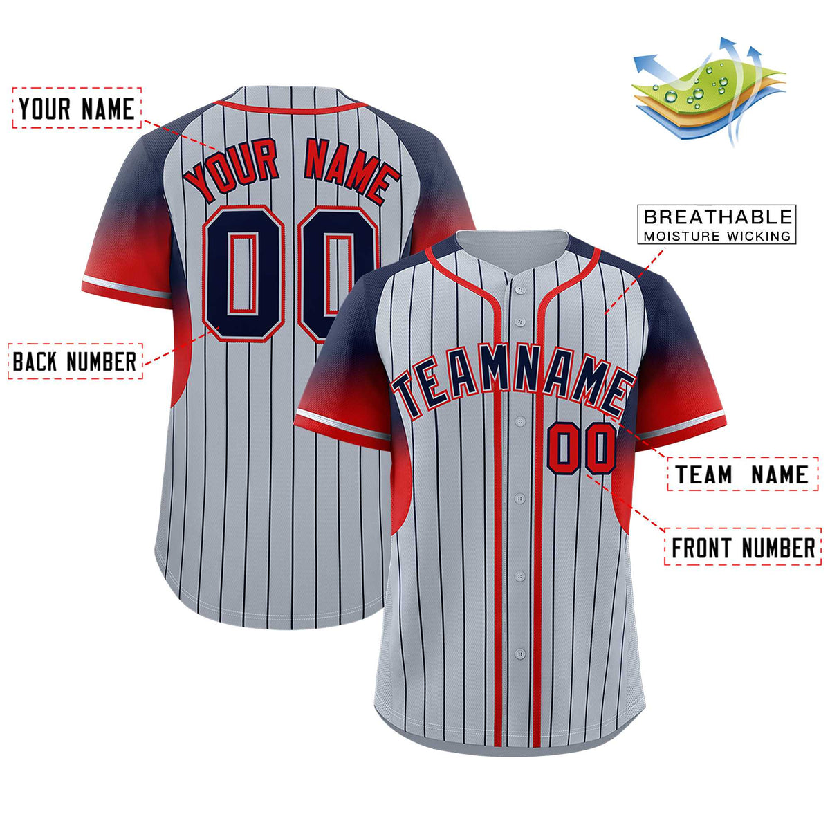 Custom Silver Navy Stripe Fashion Sleeves Gradient Authentic Baseball Jersey