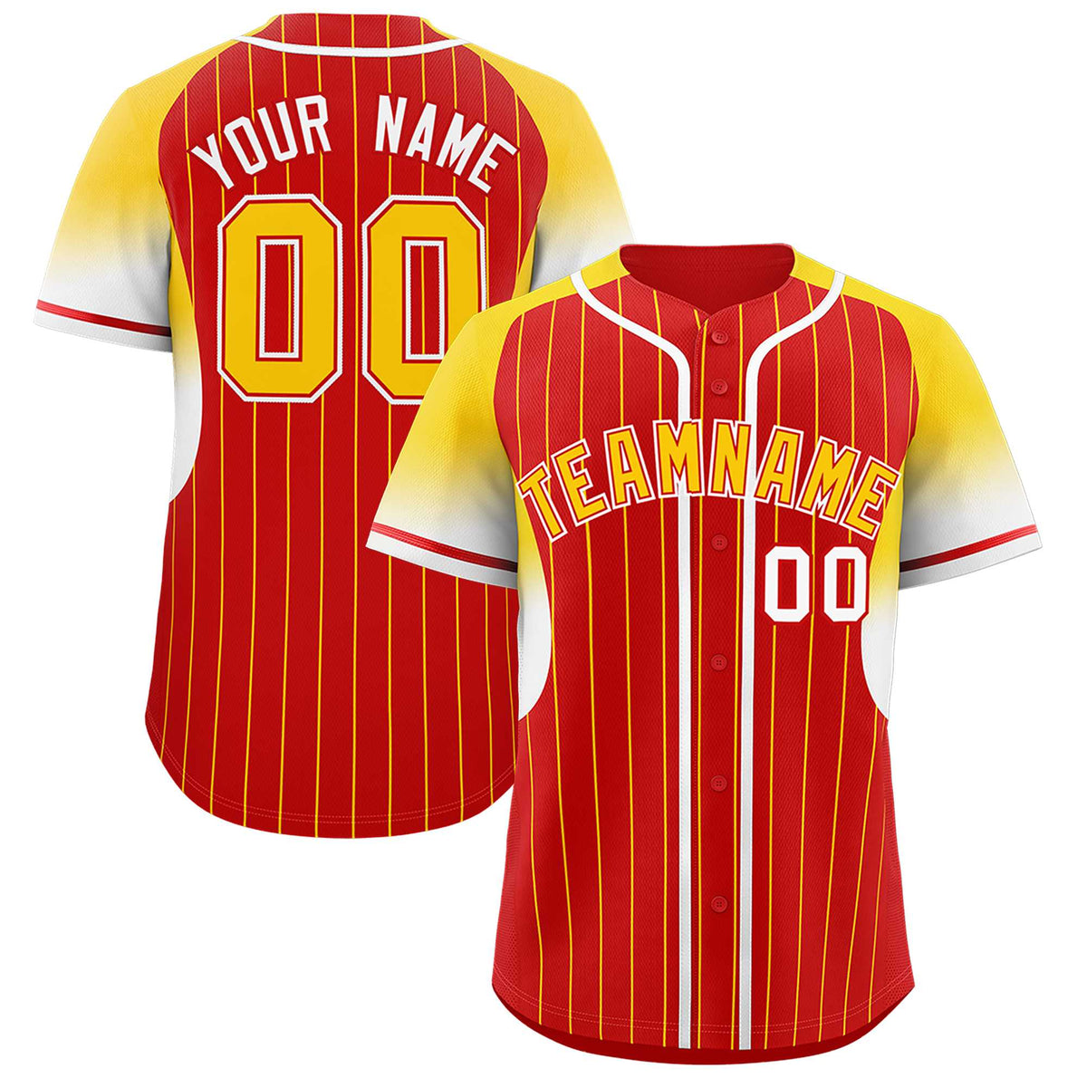 Custom Red Gold Stripe Fashion Sleeves Gradient Authentic Baseball Jersey