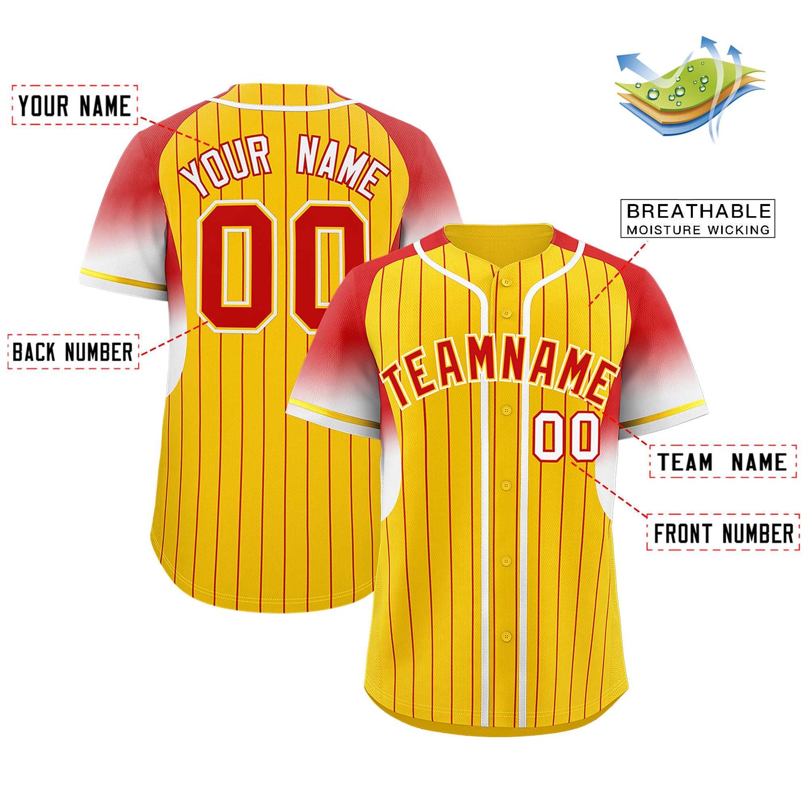 Custom Gold Red Stripe Fashion Sleeves Gradient Authentic Baseball Jersey