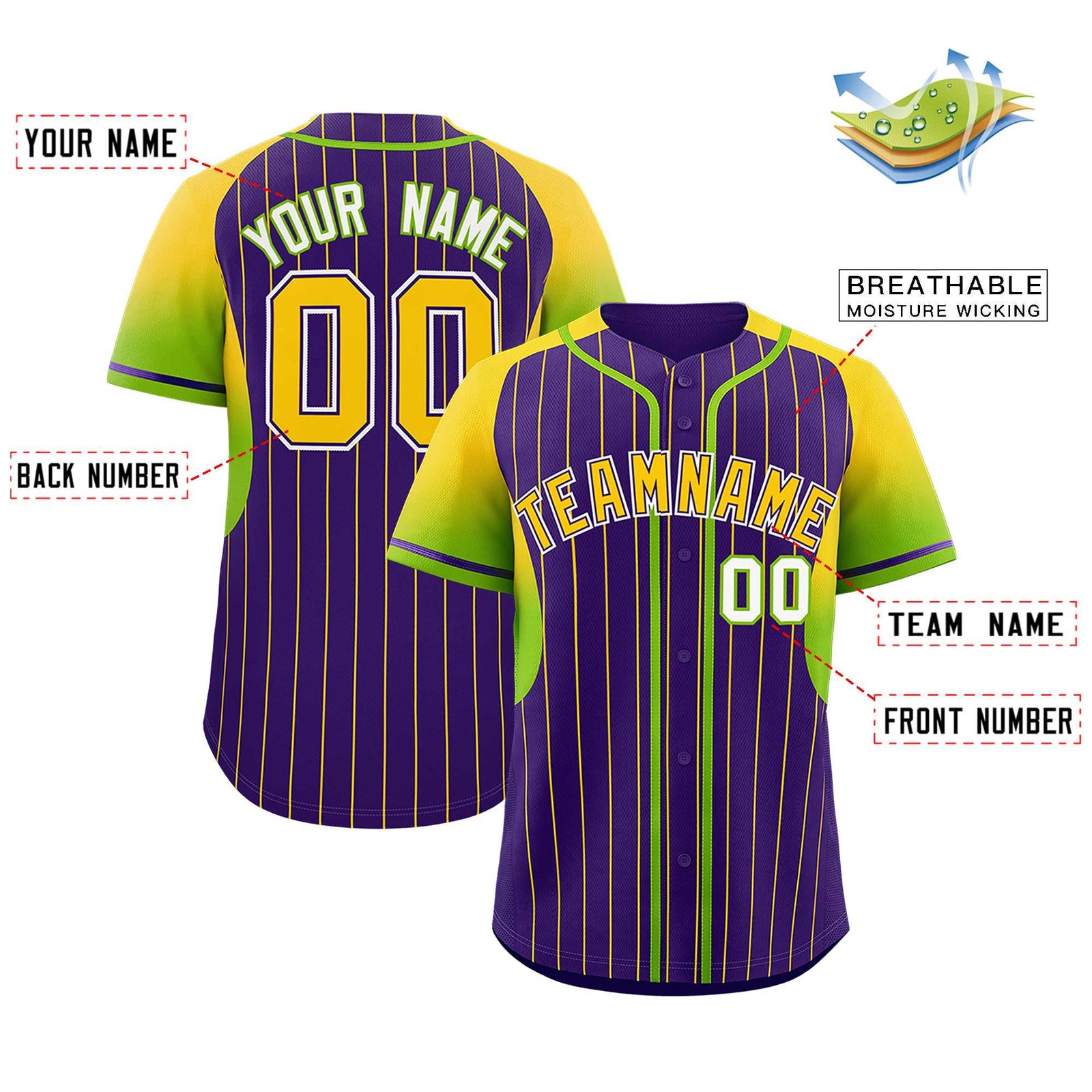 Custom Purple Gold Stripe Fashion Sleeves Gradient Authentic Baseball Jersey
