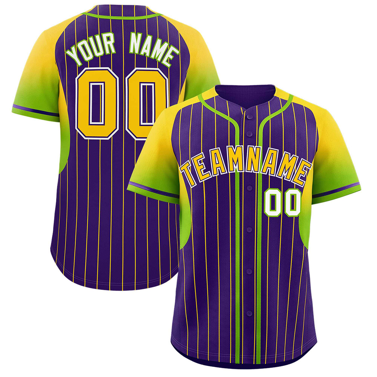 Custom Purple Gold Stripe Fashion Sleeves Gradient Authentic Baseball Jersey