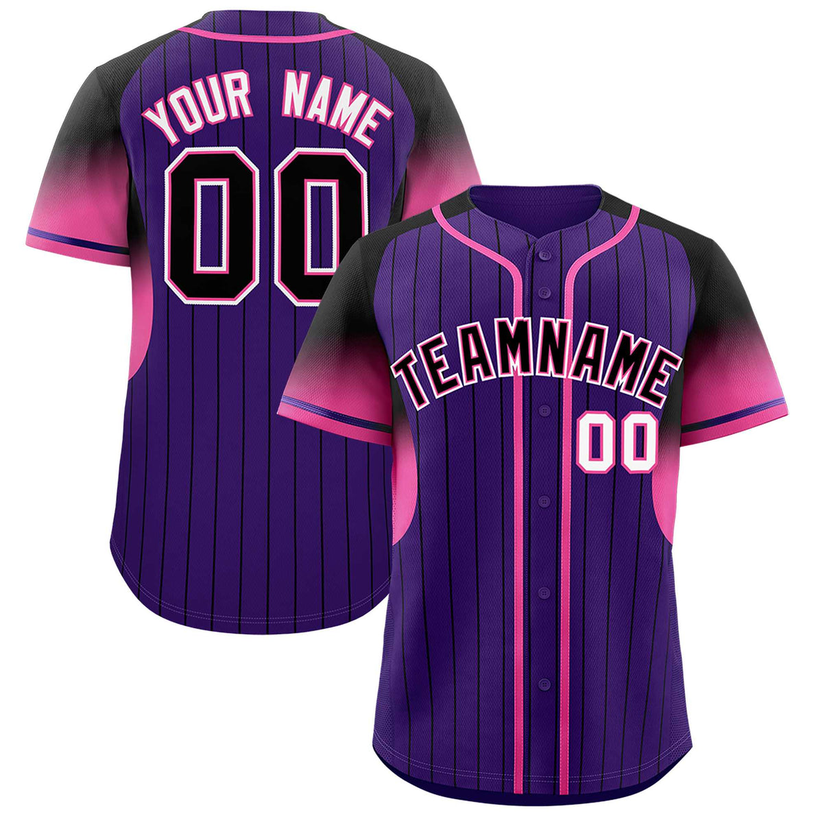Custom Purple Black Stripe Fashion Sleeves Gradient Authentic Baseball Jersey