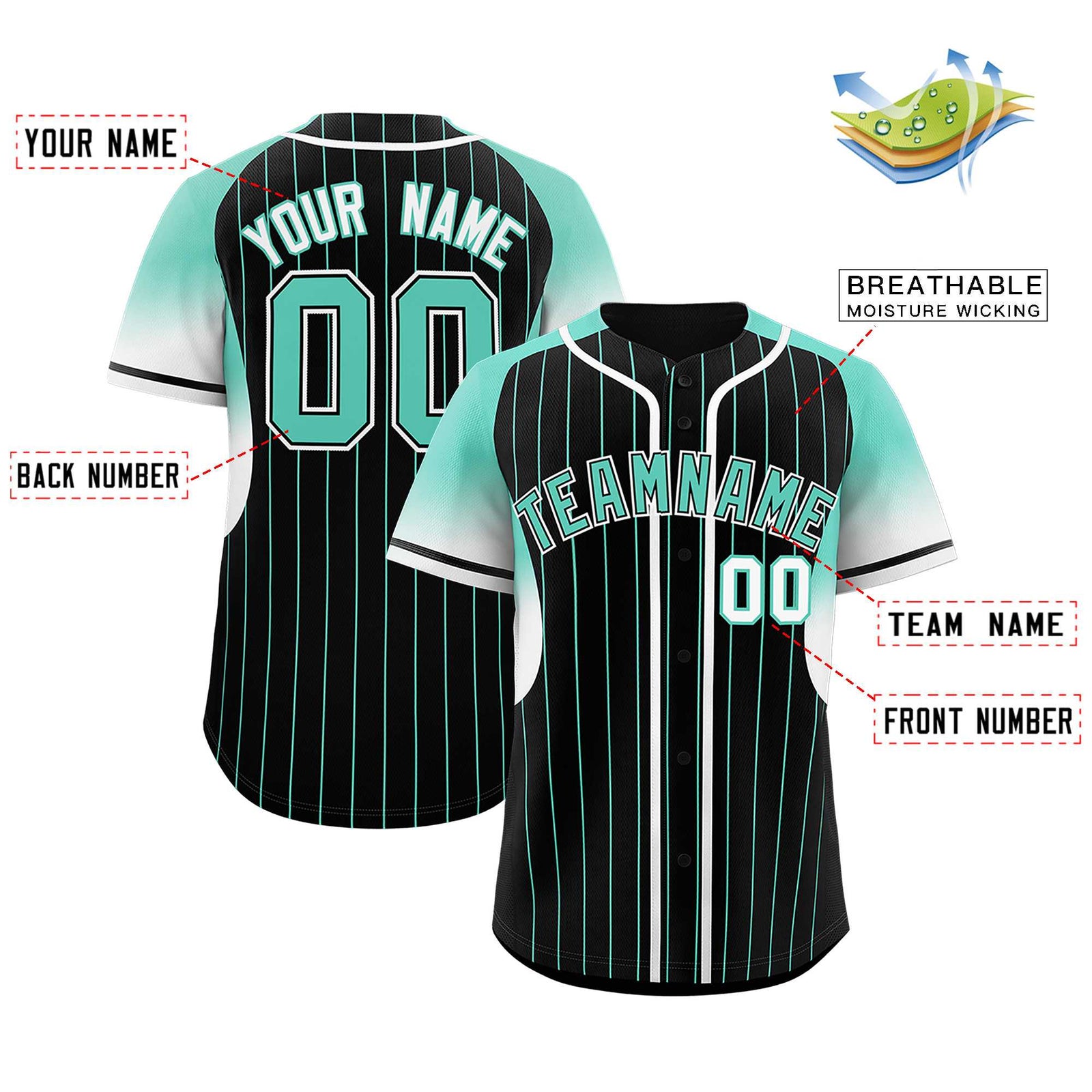 Custom Black Bright Green Stripe Fashion Sleeves Gradient Authentic Baseball Jersey