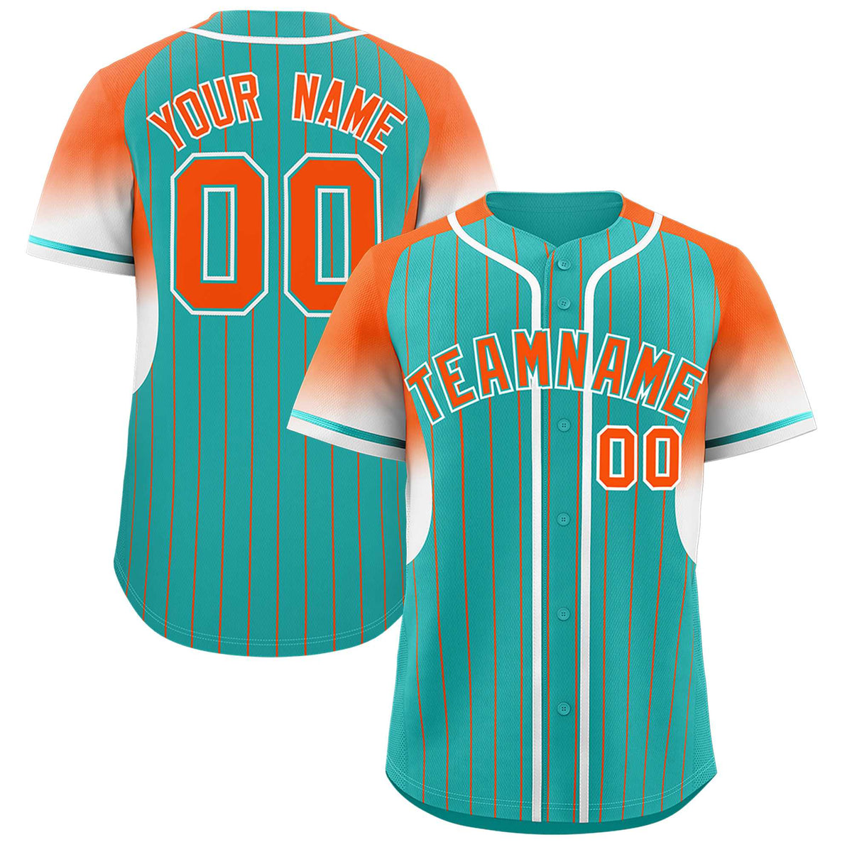 Custom Aqua Orange Stripe Fashion Sleeves Gradient Authentic Baseball Jersey