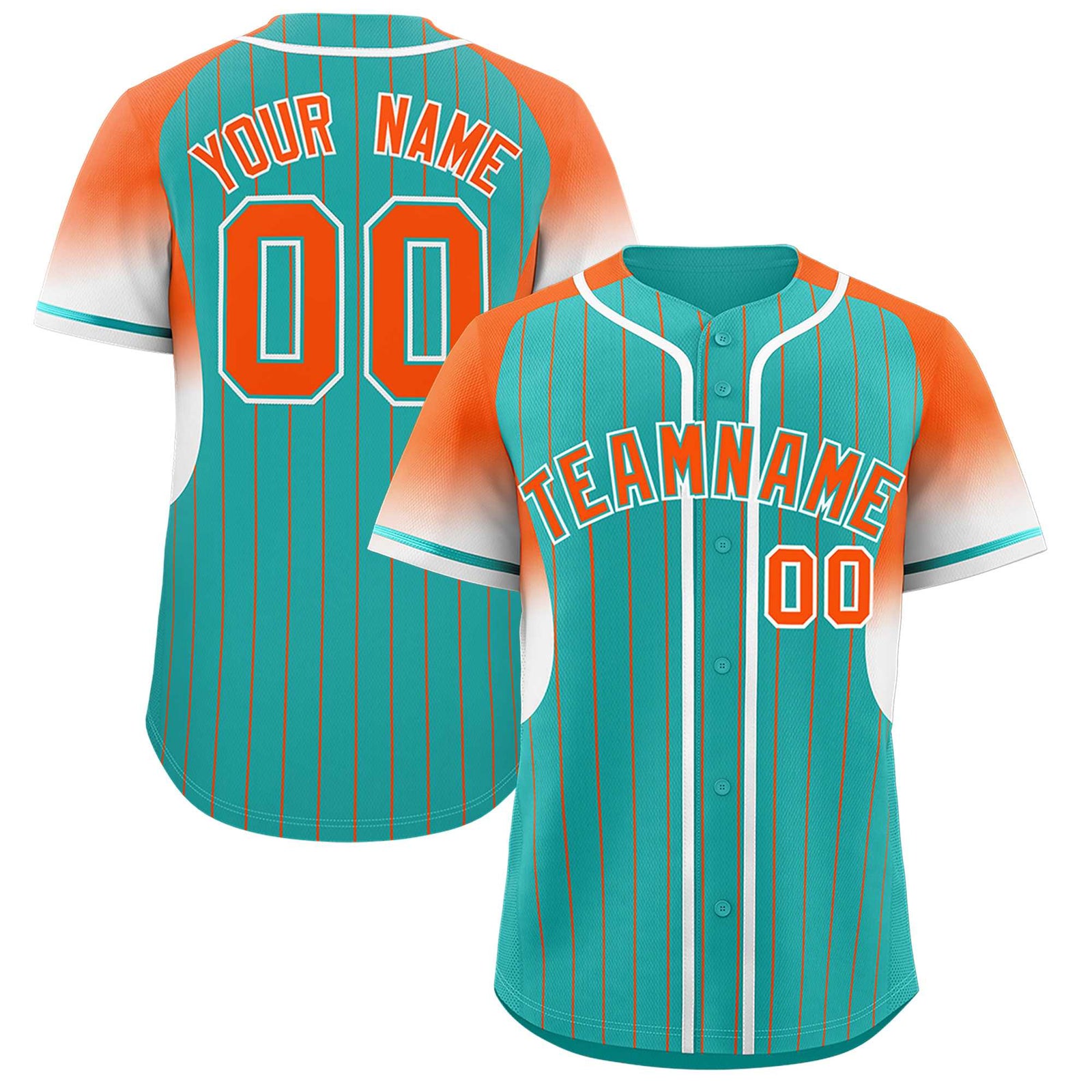 Custom Aqua Orange Stripe Fashion Sleeves Gradient Authentic Baseball Jersey